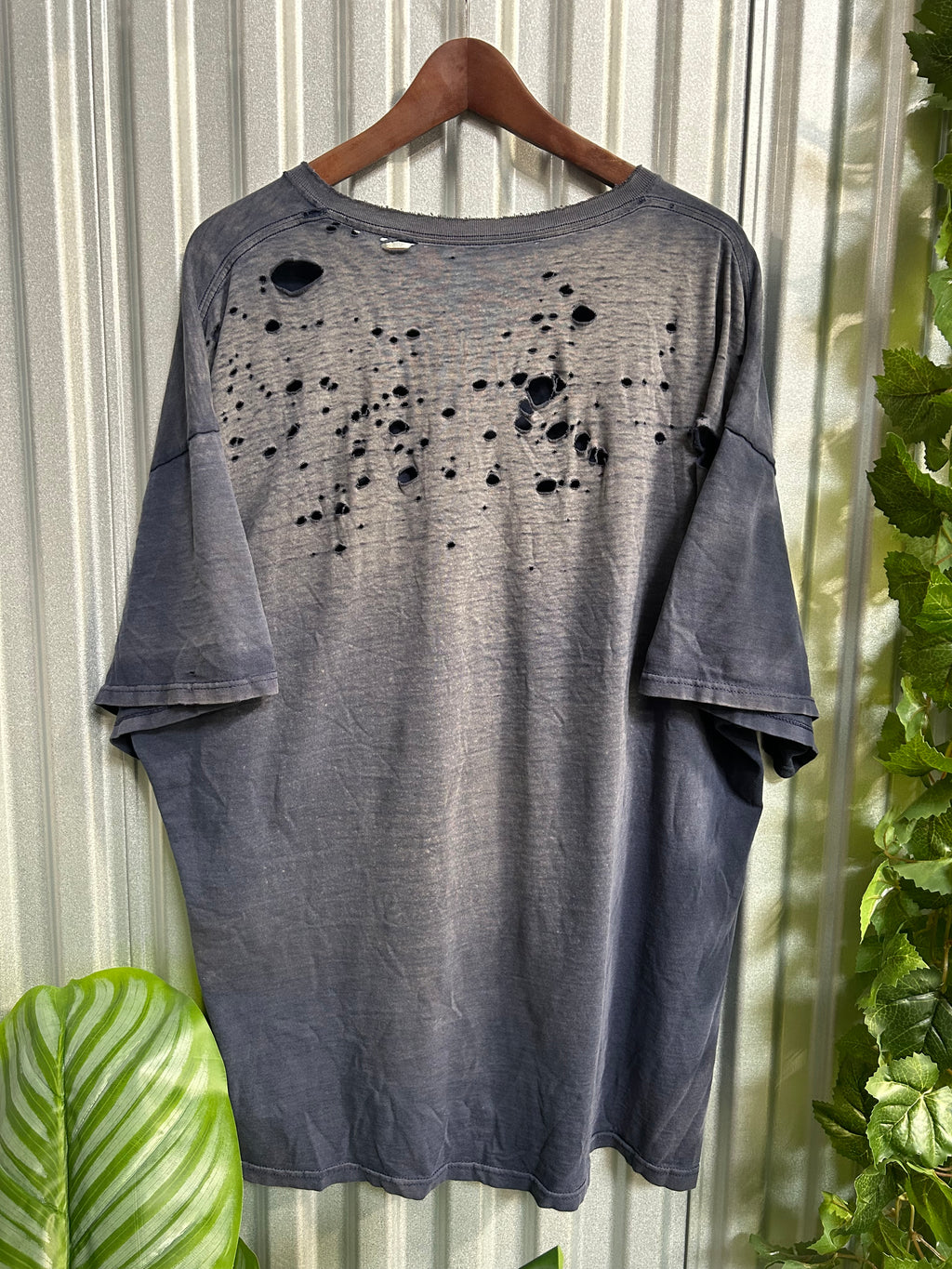Vintage Blank Navy Blue Thrashed & Faded Pocket T-shirt - Size 2XL