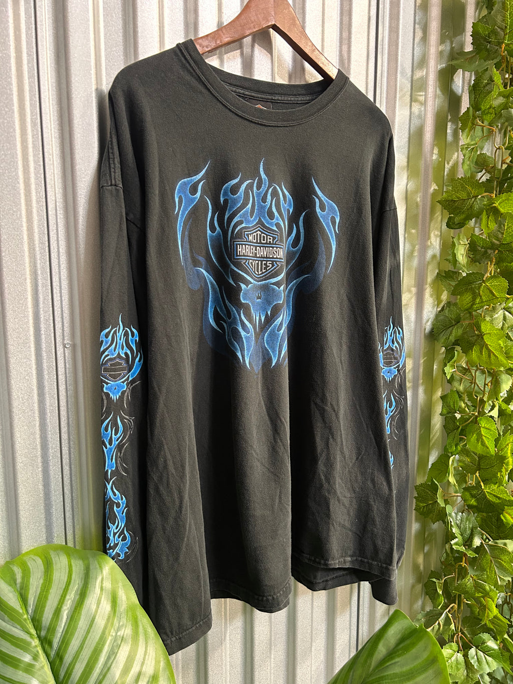 Vintage Harley Davidson Blue Flame Long Sleeve Shirt - Size 2XL