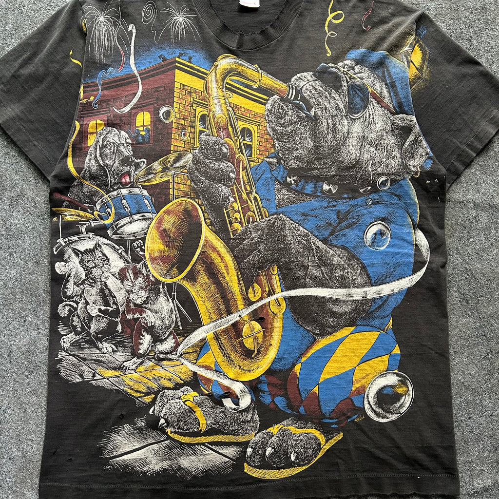 Vintage Thrashed Bad Dog Jazz AOP T-shirt