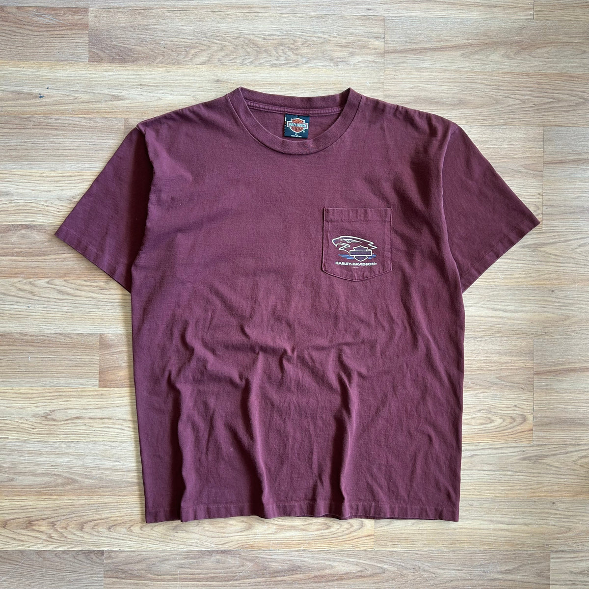 Vintage Harley Davidson Burgundy Red Pocket T-shirt - Size XL