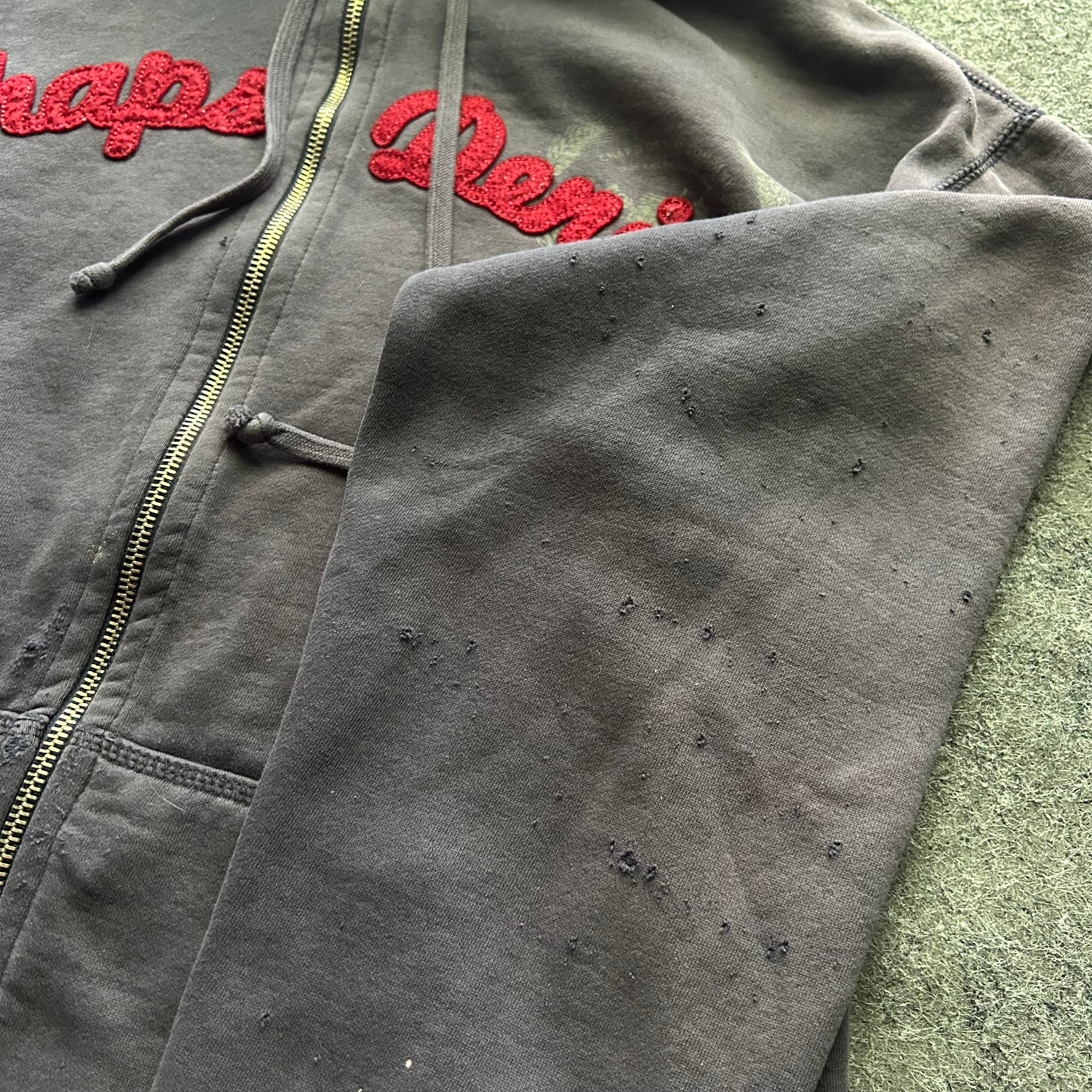 Vintage Distressed Chaps Denim Zip Up Hoodie