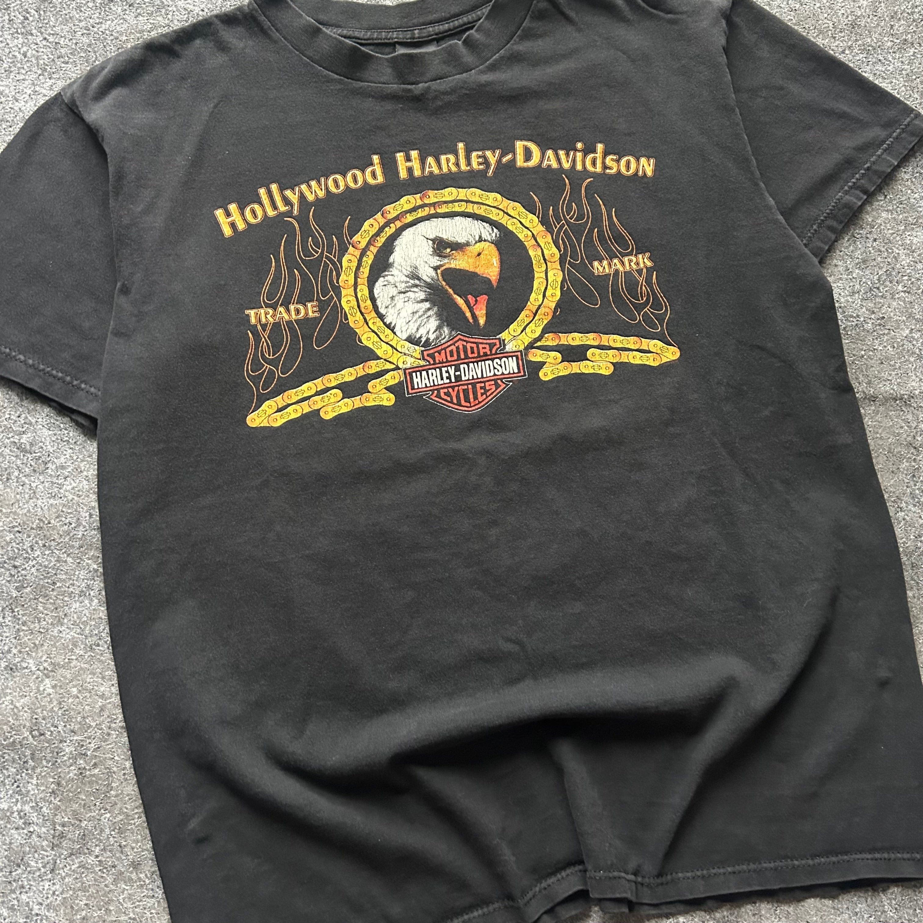 Vintage Harley Davidson Hollywood Yellow Emblem T-shirt