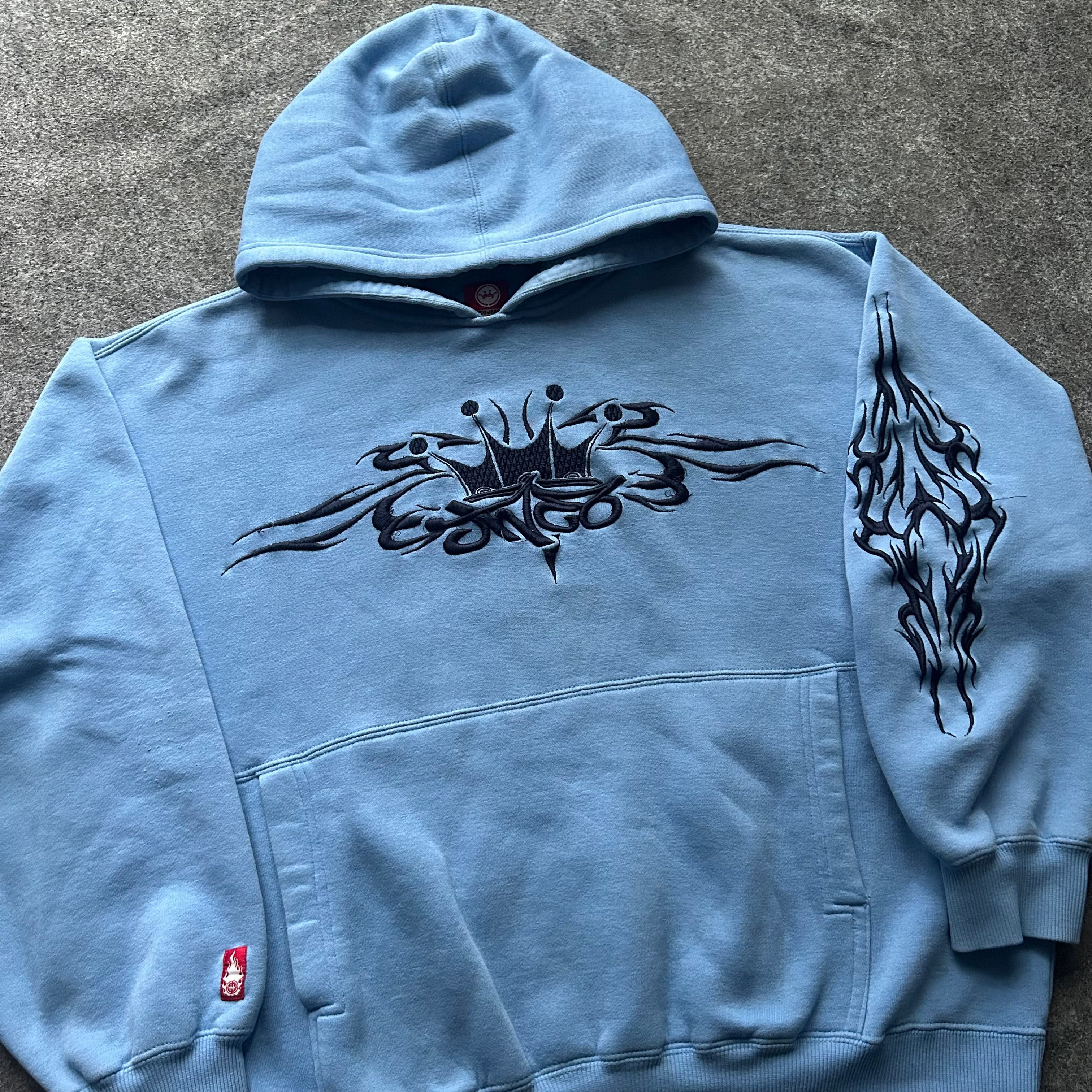 Vintage JNCO Tribal Embroidered Baby Blue Hoodie