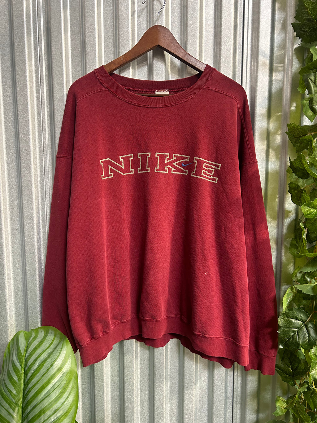 Vintage Nike Burgundy Red Spell-out Crewneck - Size XL