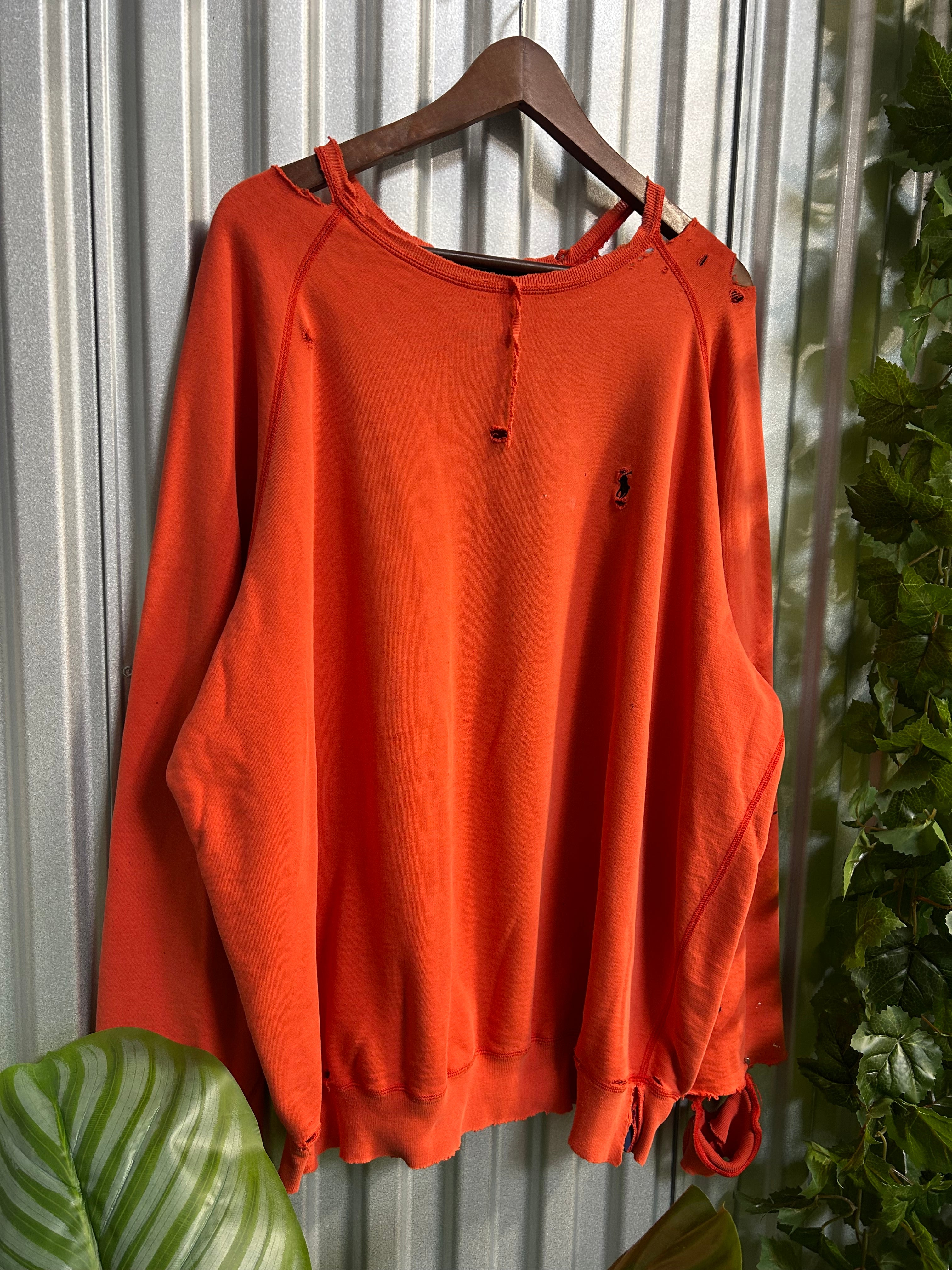 Vintage Polo Ralph Lauren Orange Thrashed Crewneck - Size XL