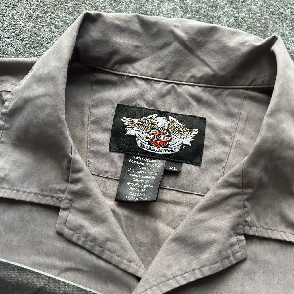 Vintage Harley Davidson Flame Button Up Cropped Shirt