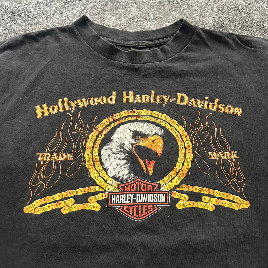 Vintage Harley Davidson Hollywood Yellow Emblem T-shirt