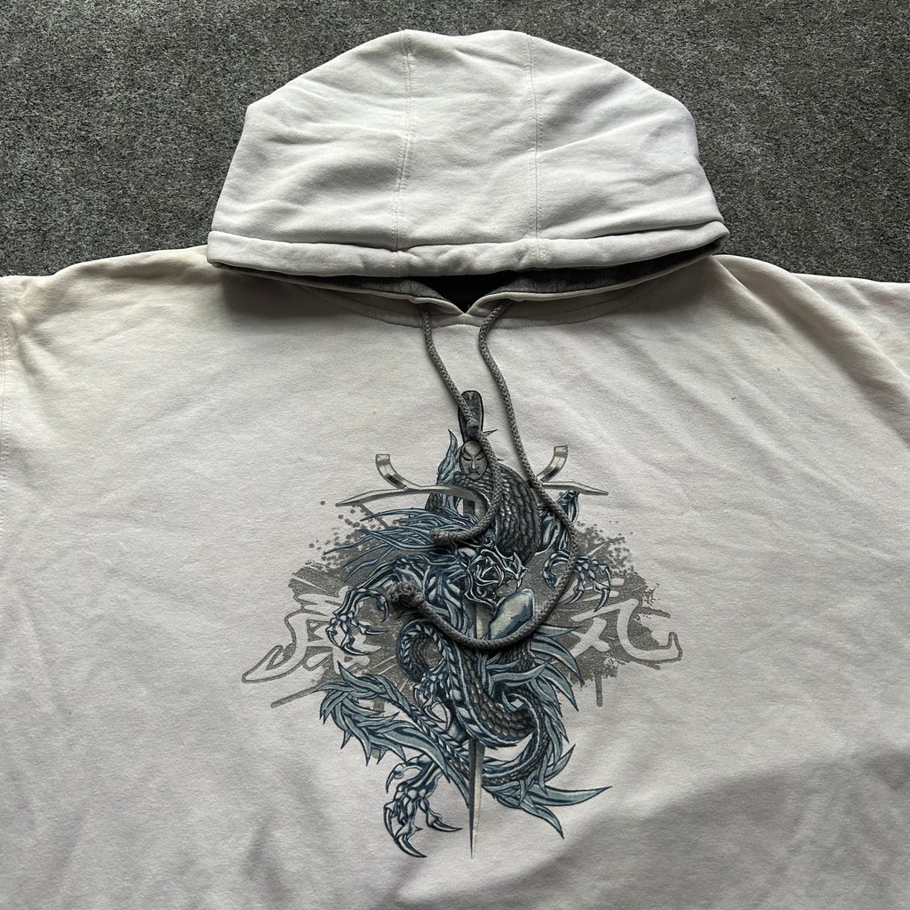 Vintage Y2K Top Heavy White Dragon Hoodie