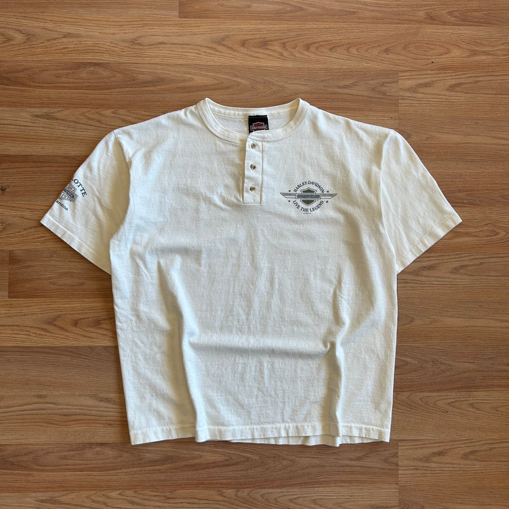 Vintage Harley Davidson Wing Graphic Henley T-shirt - Size XL