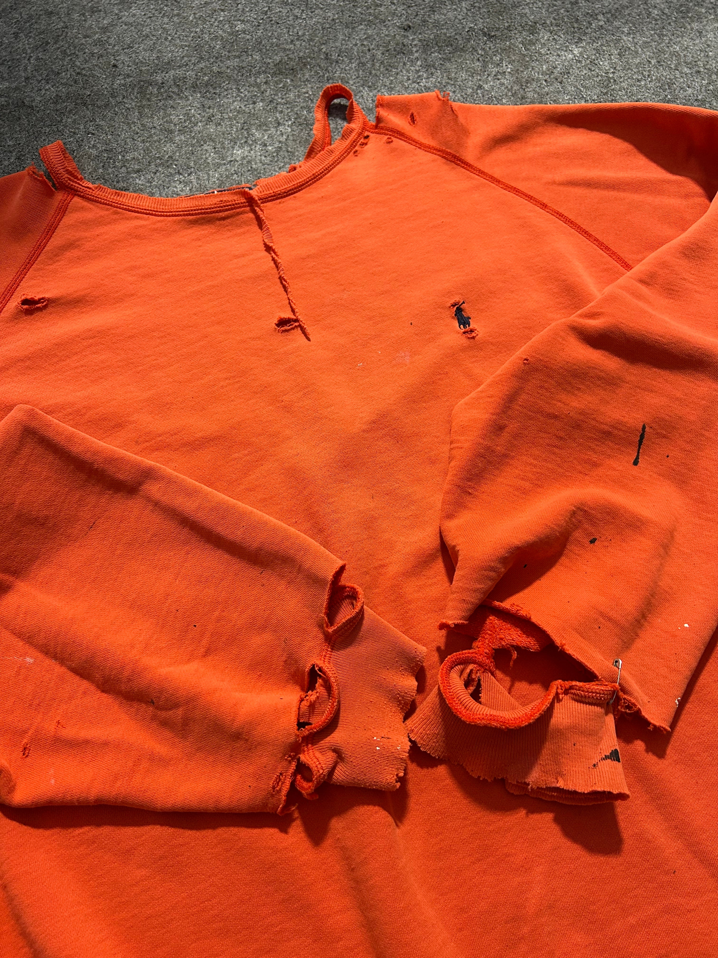 Vintage Polo Ralph Lauren Orange Thrashed Crewneck - Size XL