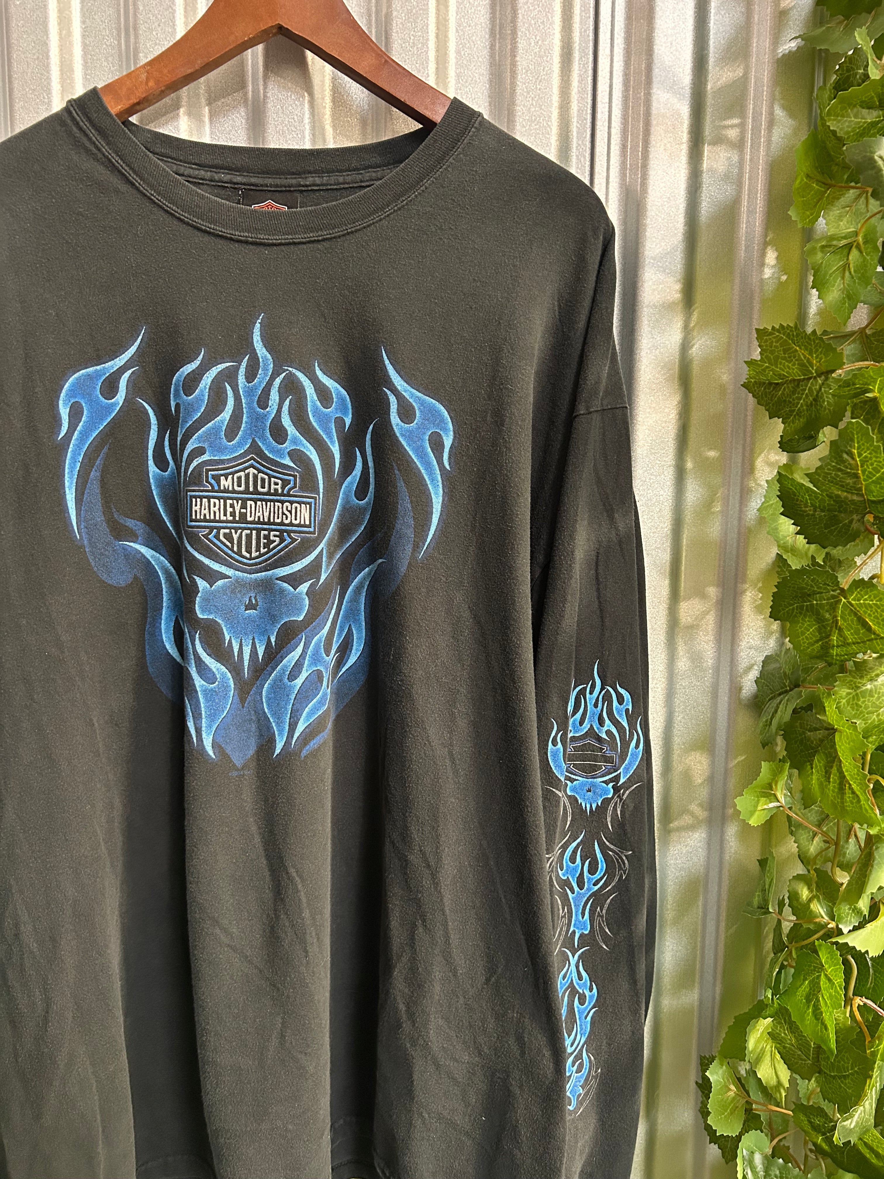 Vintage Harley Davidson Blue Flame Long Sleeve Shirt - Size 2XL