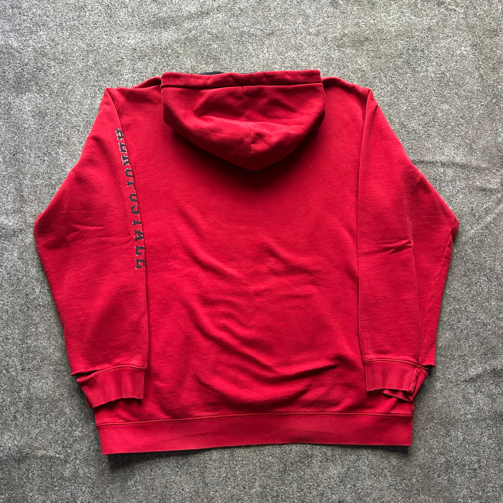 Vintage Distressed Aeropostale 87 Red Sleeve Spell Out Hoodie