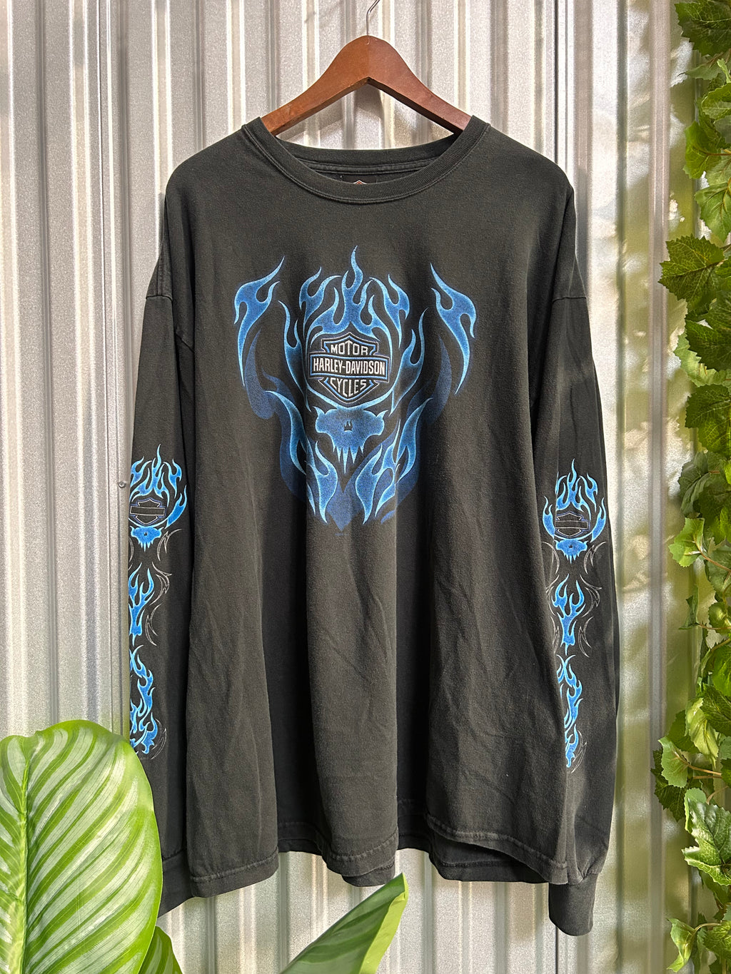 Vintage Harley Davidson Blue Flame Long Sleeve Shirt - Size 2XL
