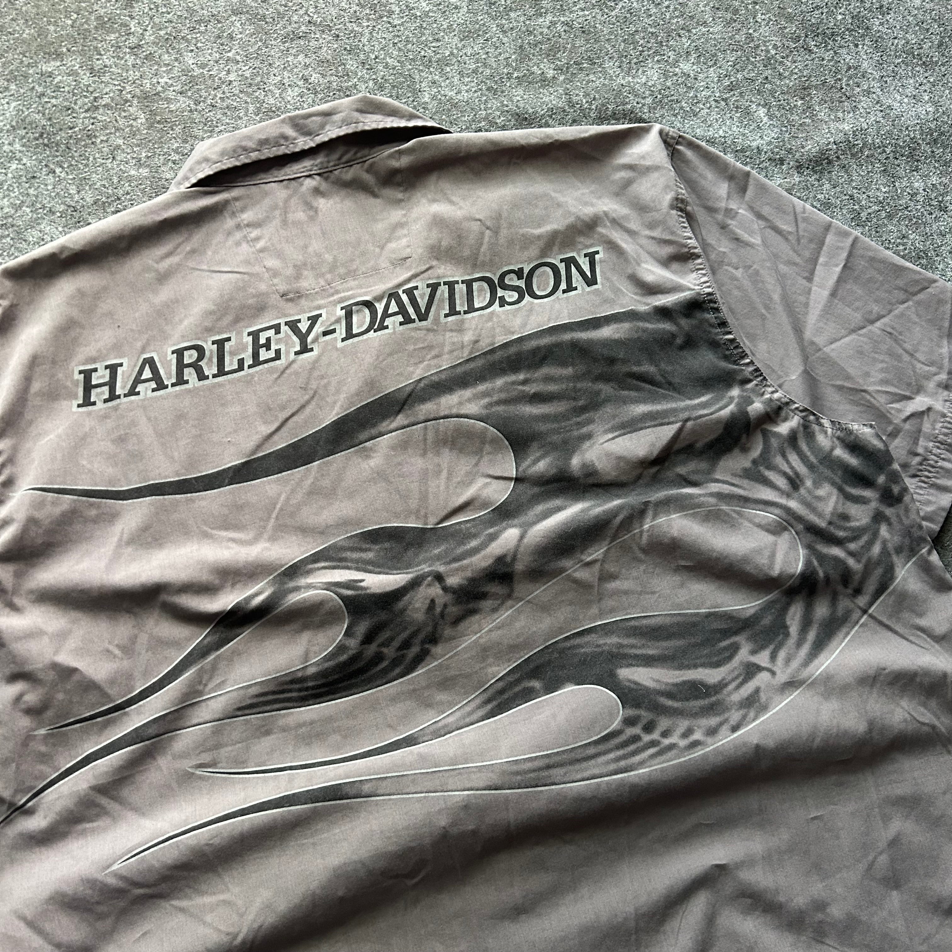 Vintage Harley Davidson Flame Button Up Cropped Shirt