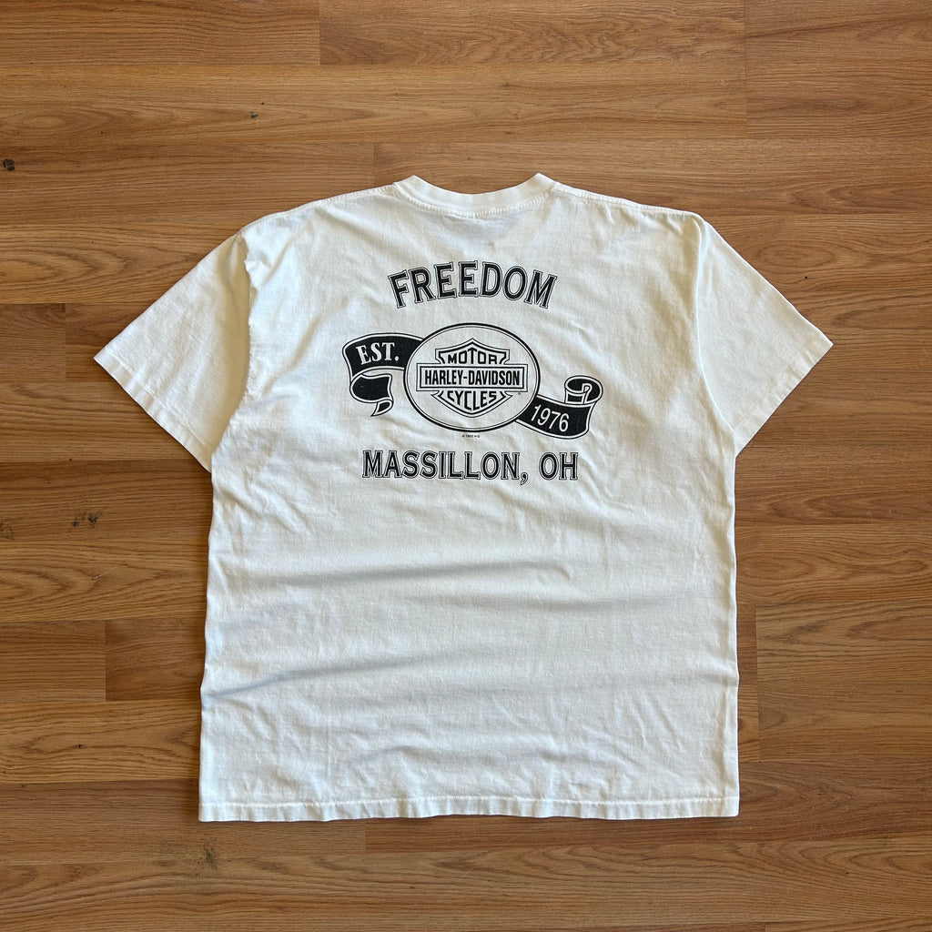 Vintage Harley Davidson Freedom White Pocket T-shirt - Size 2XL