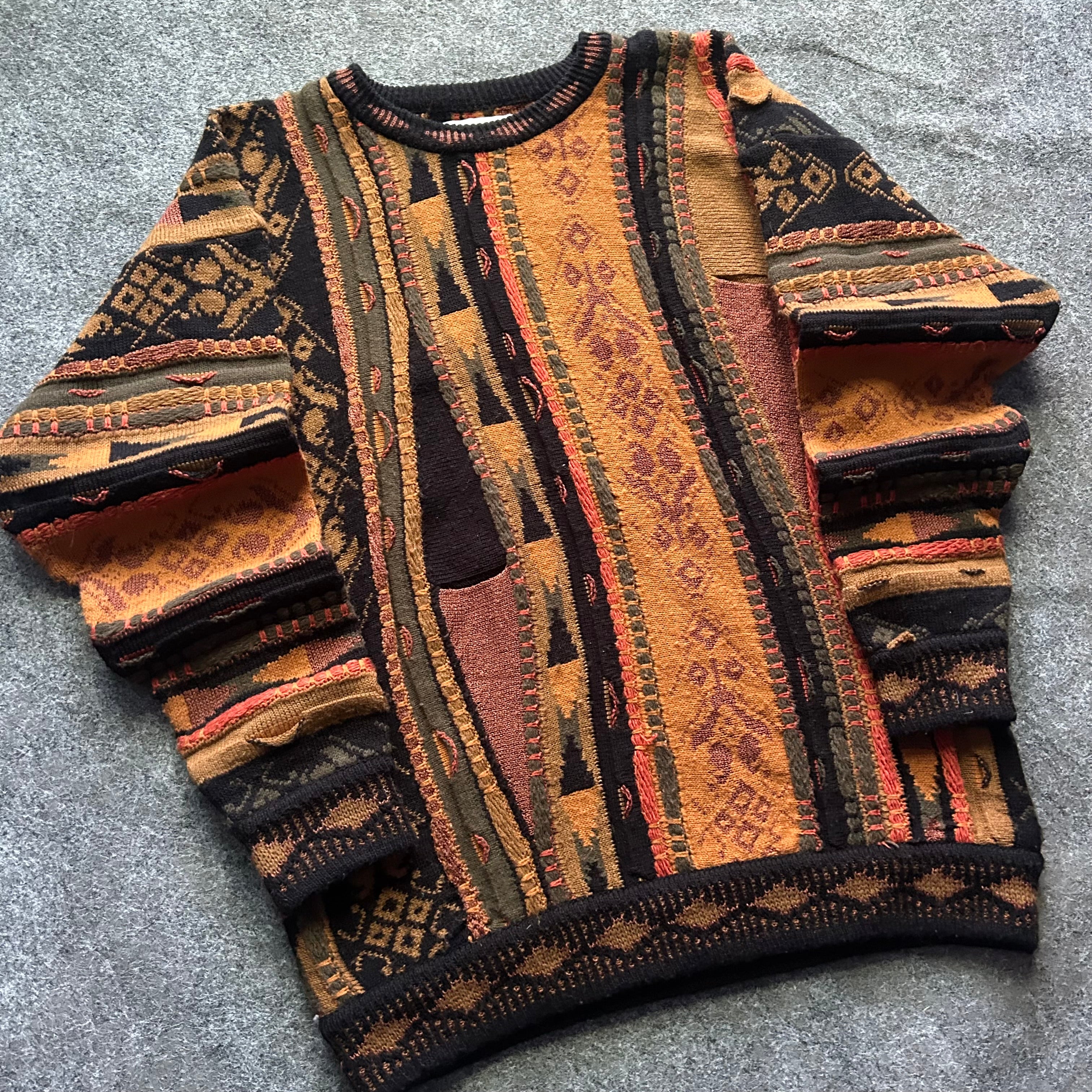 Vintage 3D Print Coogi Styled Knit Sweater