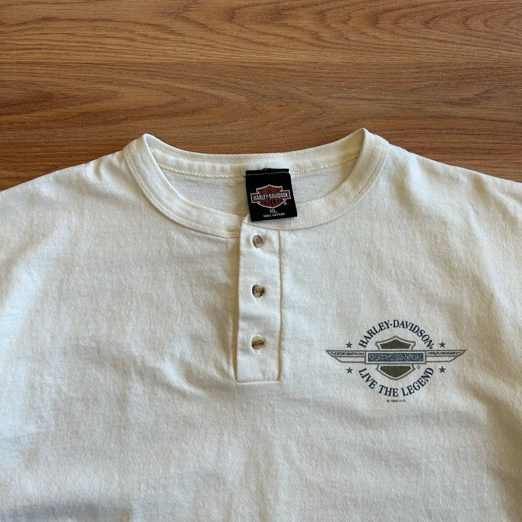 Vintage Harley Davidson Wing Graphic Henley T-shirt - Size XL