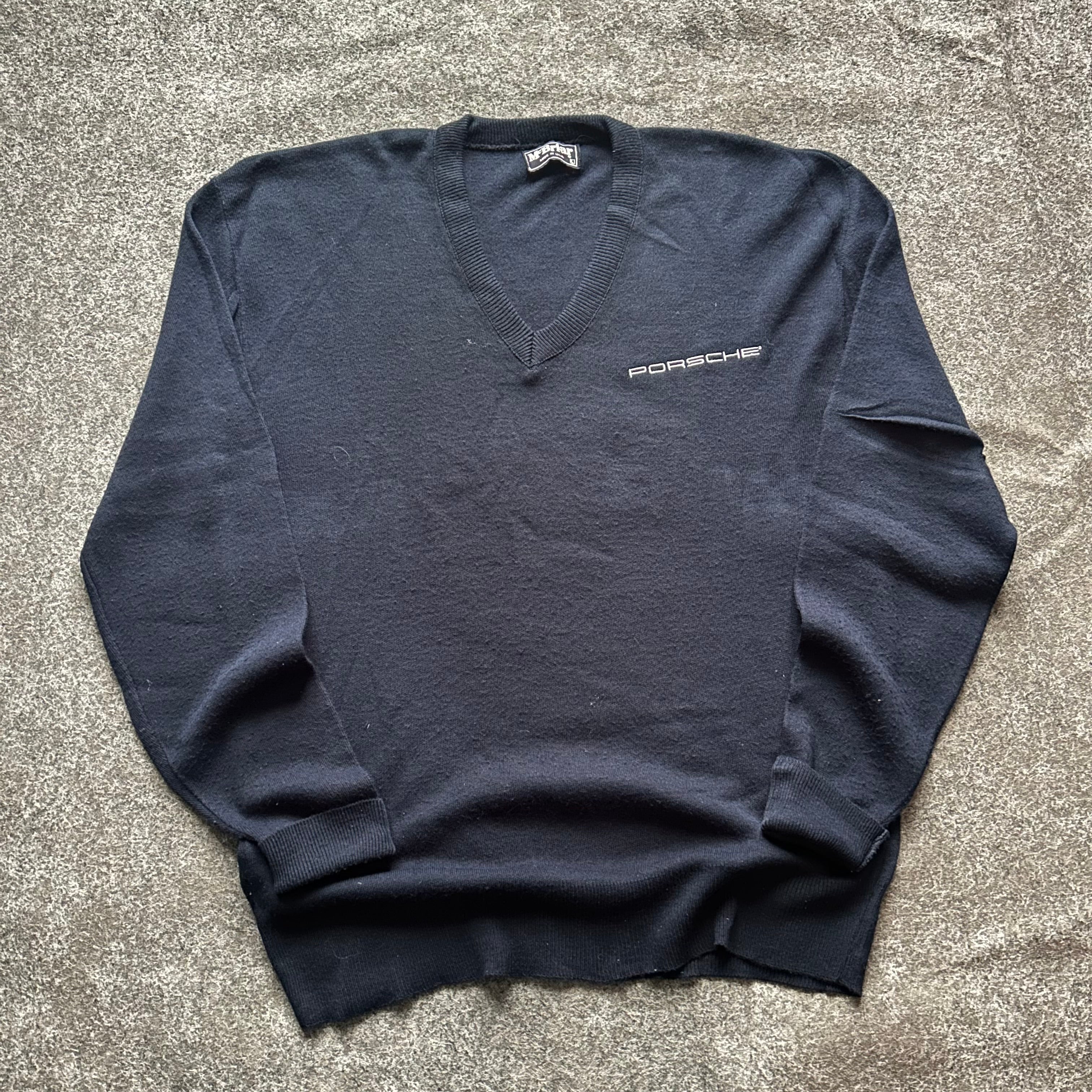 Vintage Porsche V-Neck Navy Sweater
