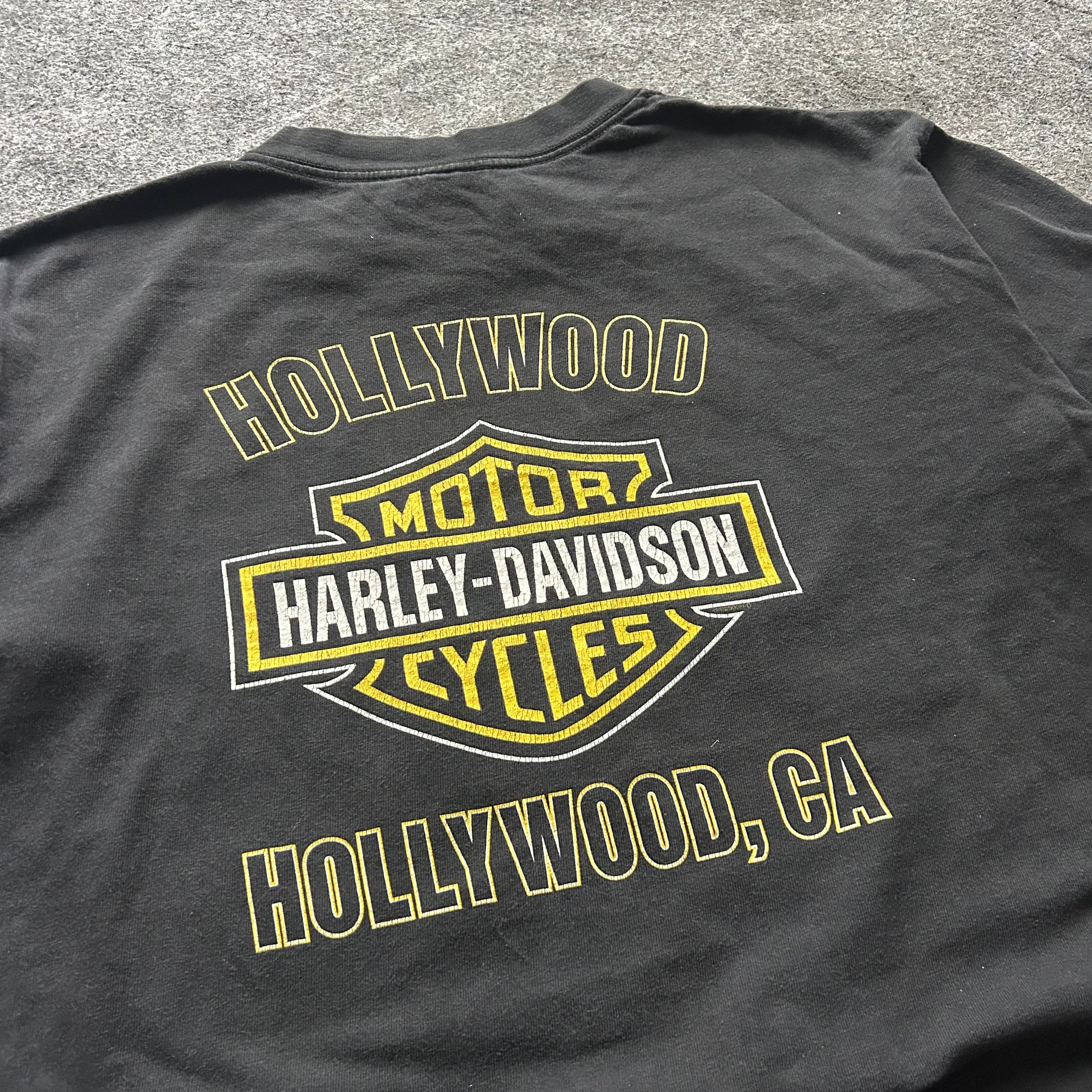 Vintage Harley Davidson Hollywood Yellow Emblem T-shirt