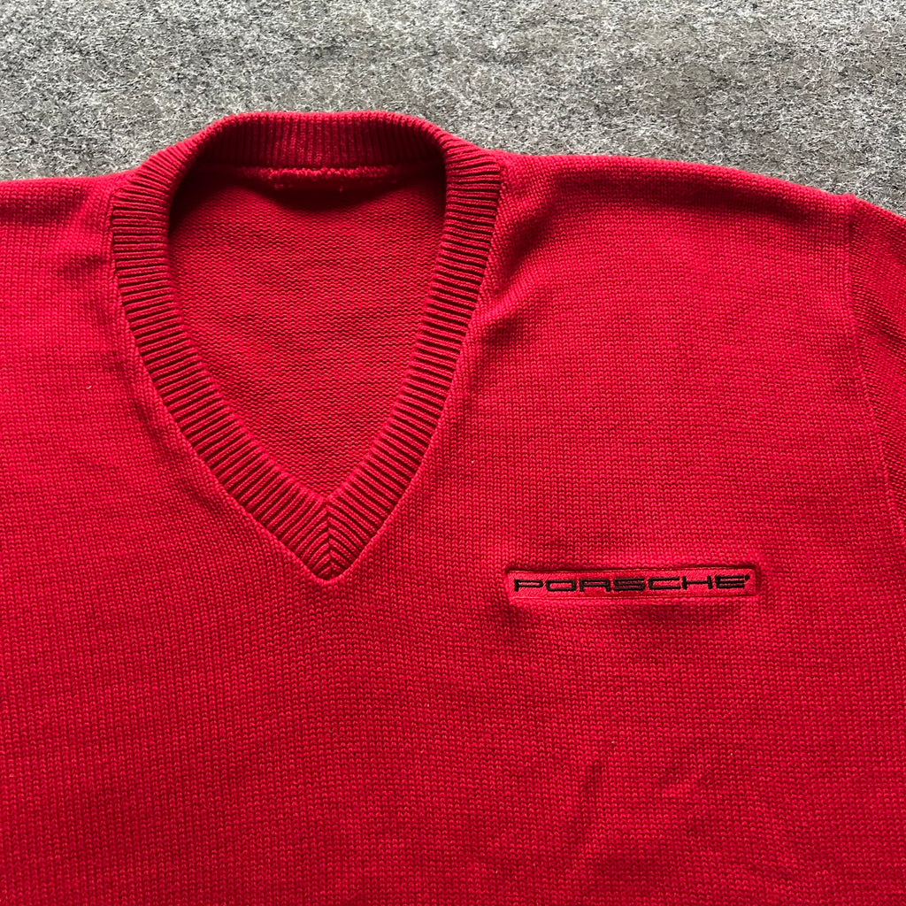 Vintage Porsche V-Neck Red Sweater
