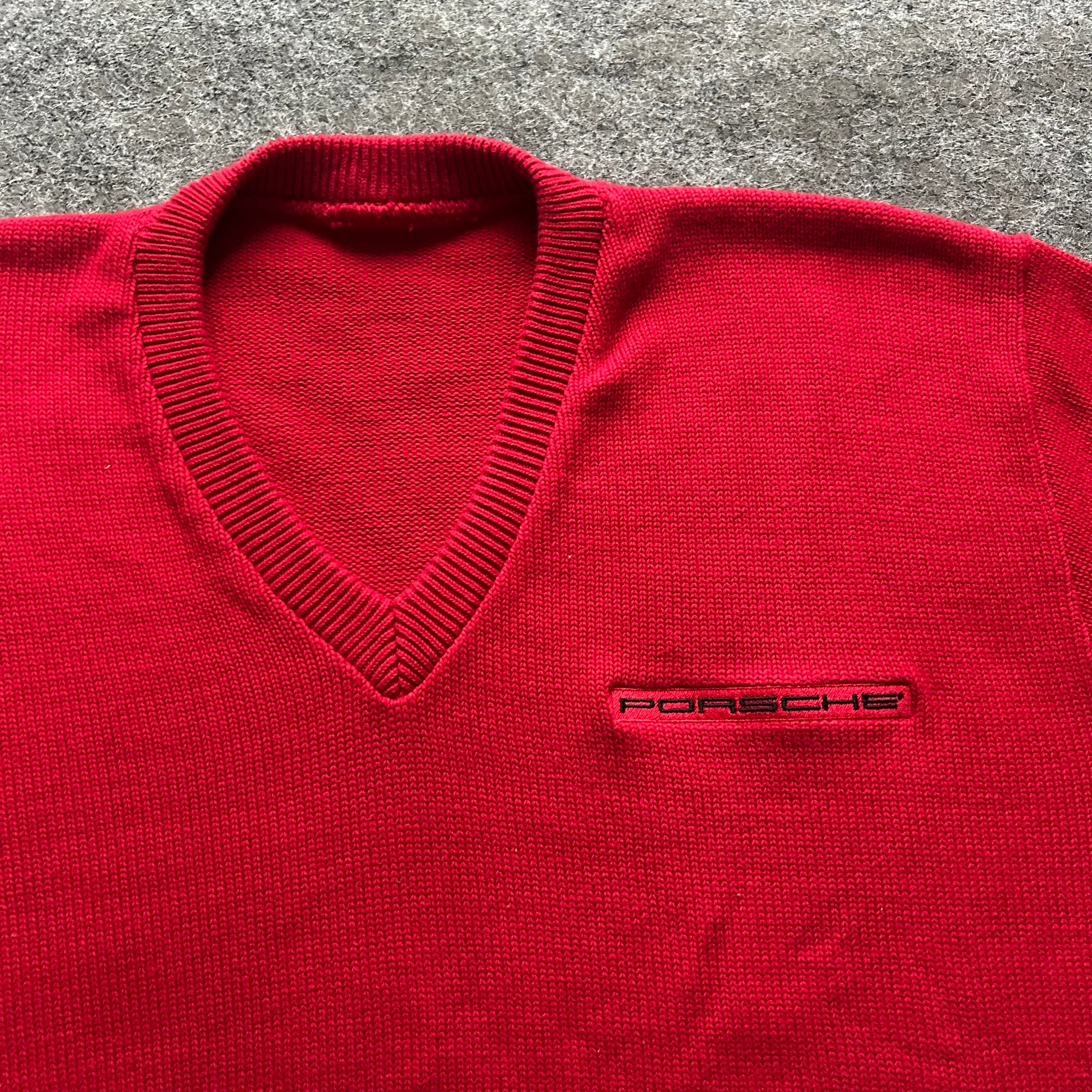 Vintage Porsche V-Neck Red Sweater