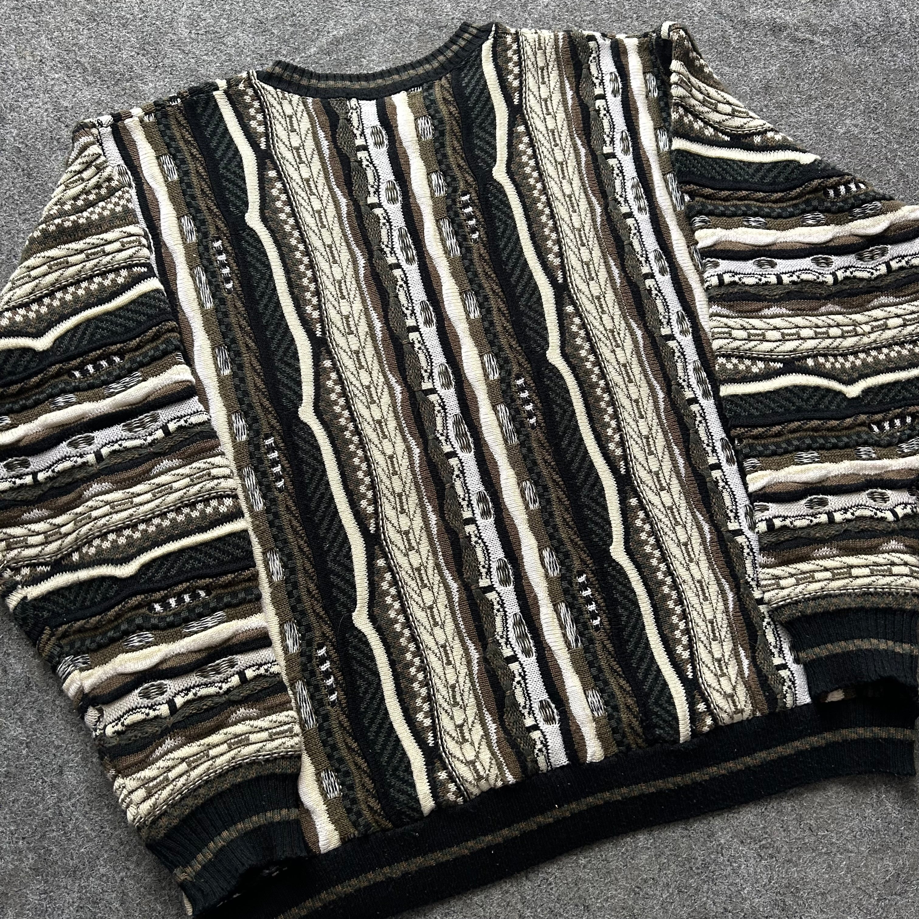 Vintage 3D Knit Coogi Styled Olive Sweater
