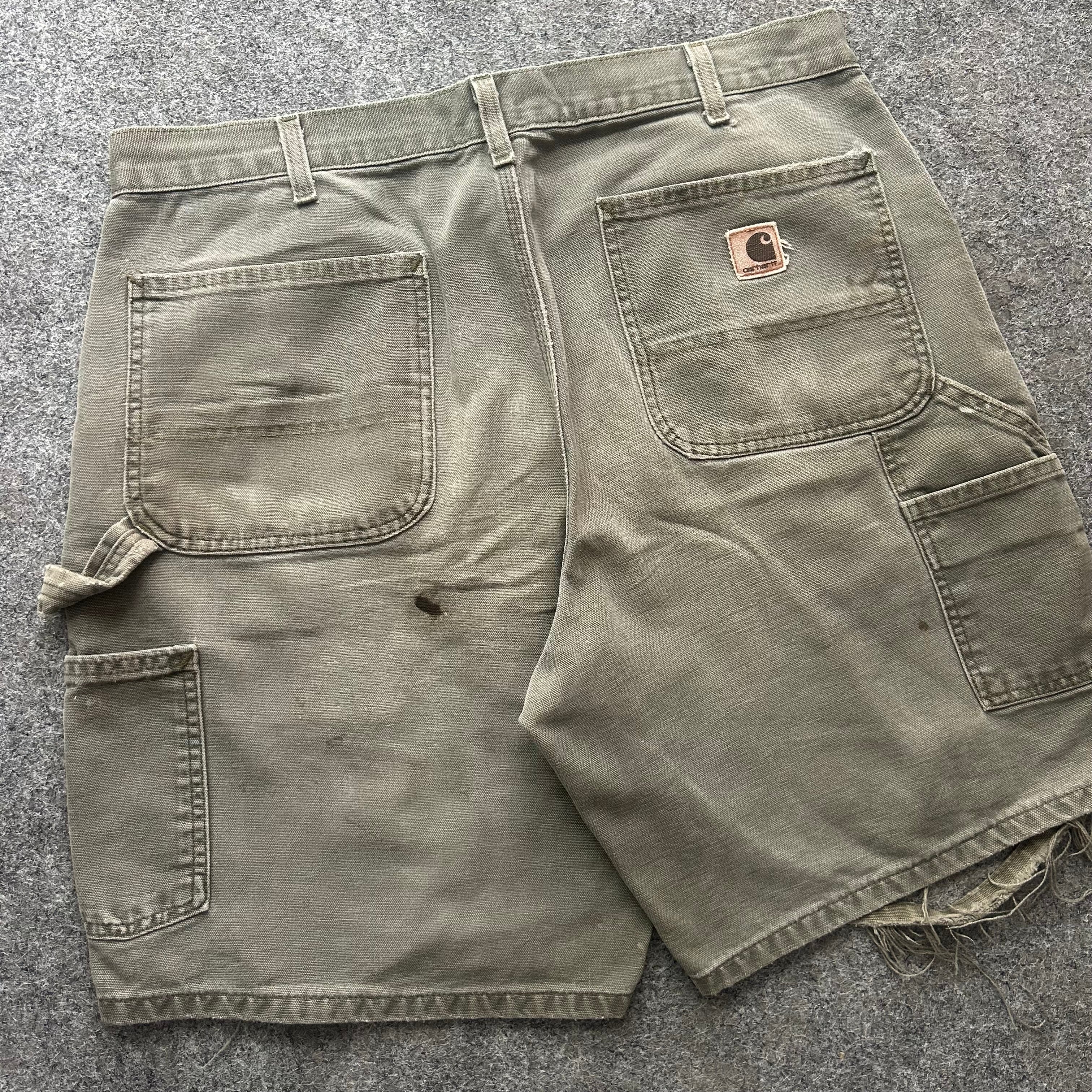 Vintage Distressed Olive Green Carhartt Carpenter Jorts