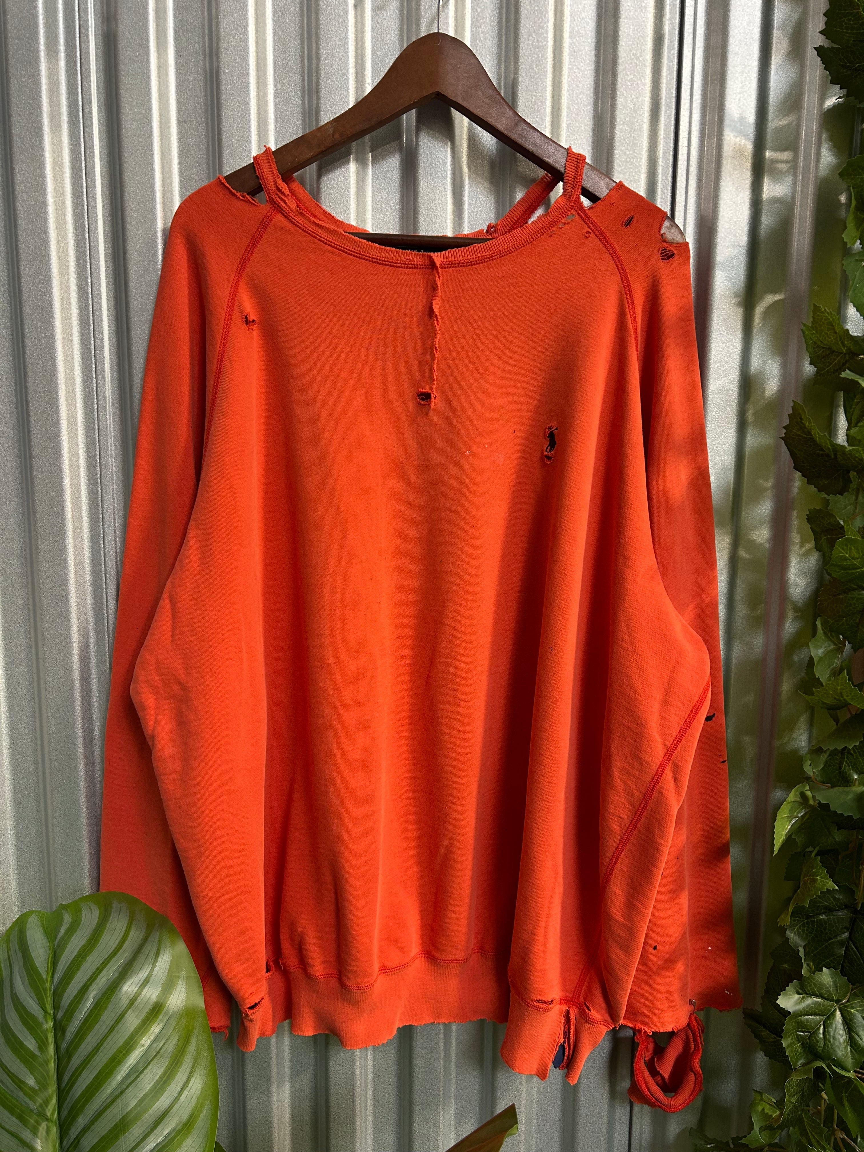 Vintage Polo Ralph Lauren Orange Thrashed Crewneck - Size XL