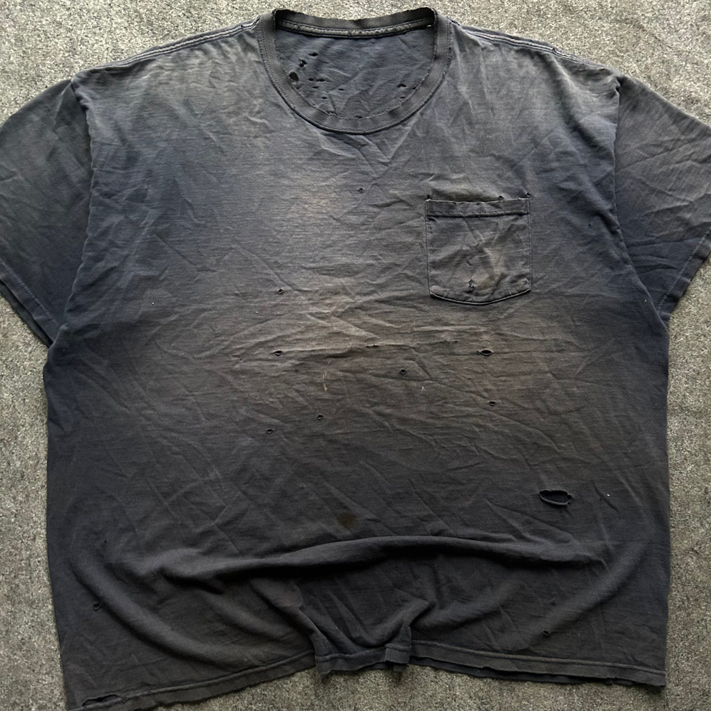 Vintage Thrashed & Faded Navy Blue Pocket T-shirt