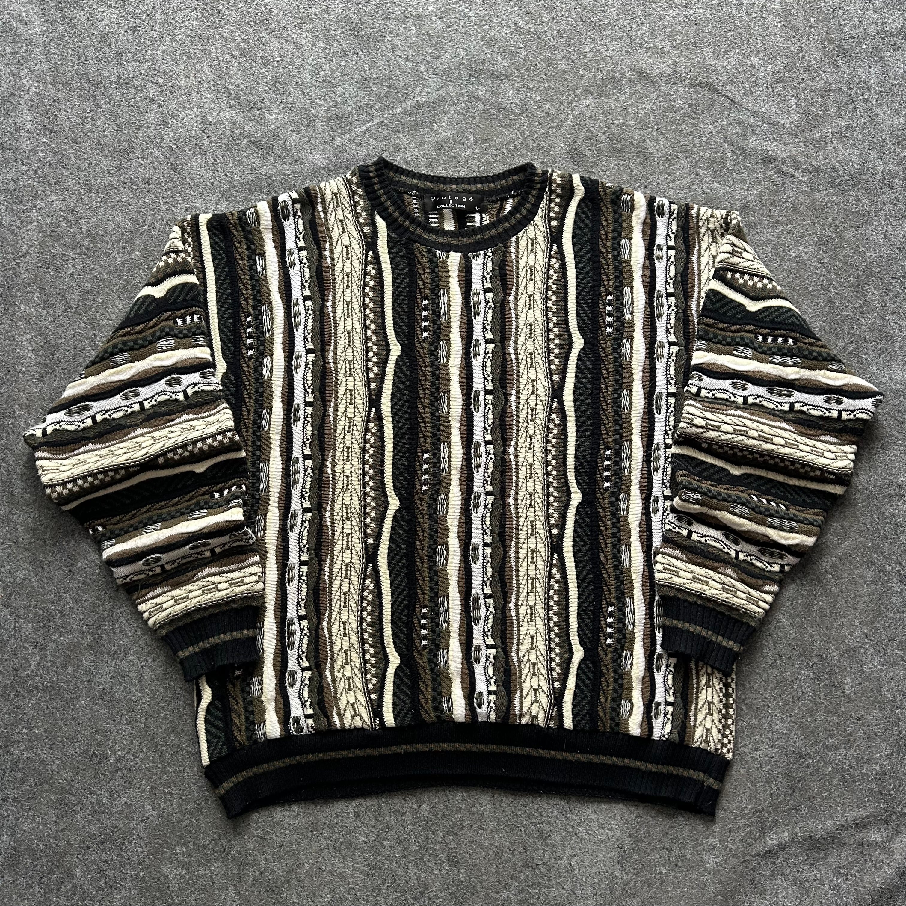 Vintage 3D Knit Coogi Styled Olive Sweater