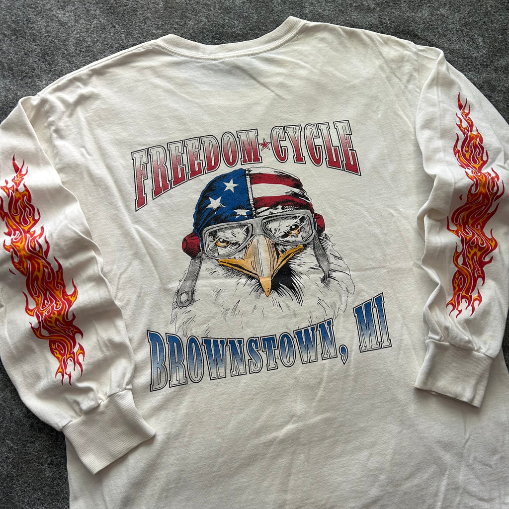 Vintage Freedom Cycle Eagle Biker Flame Long Sleeve Shirt