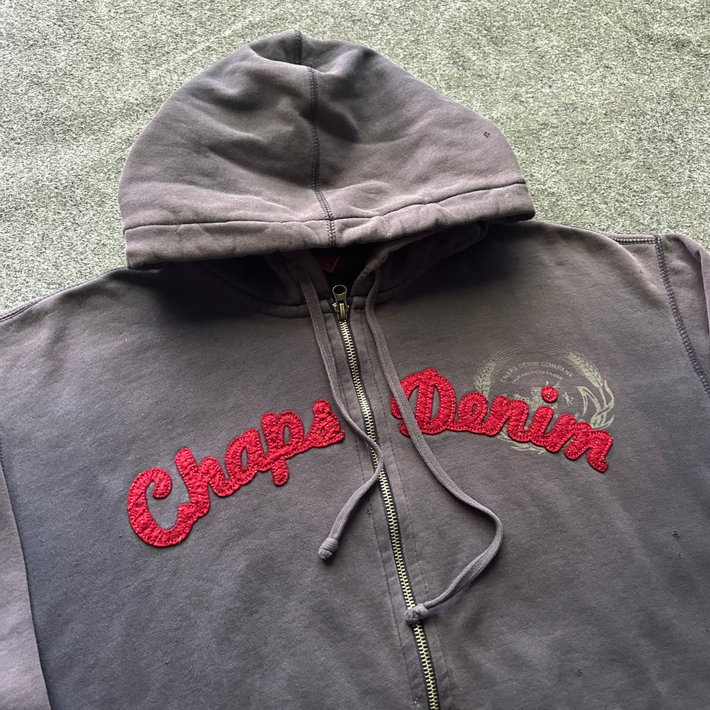 Vintage Distressed Chaps Denim Zip Up Hoodie