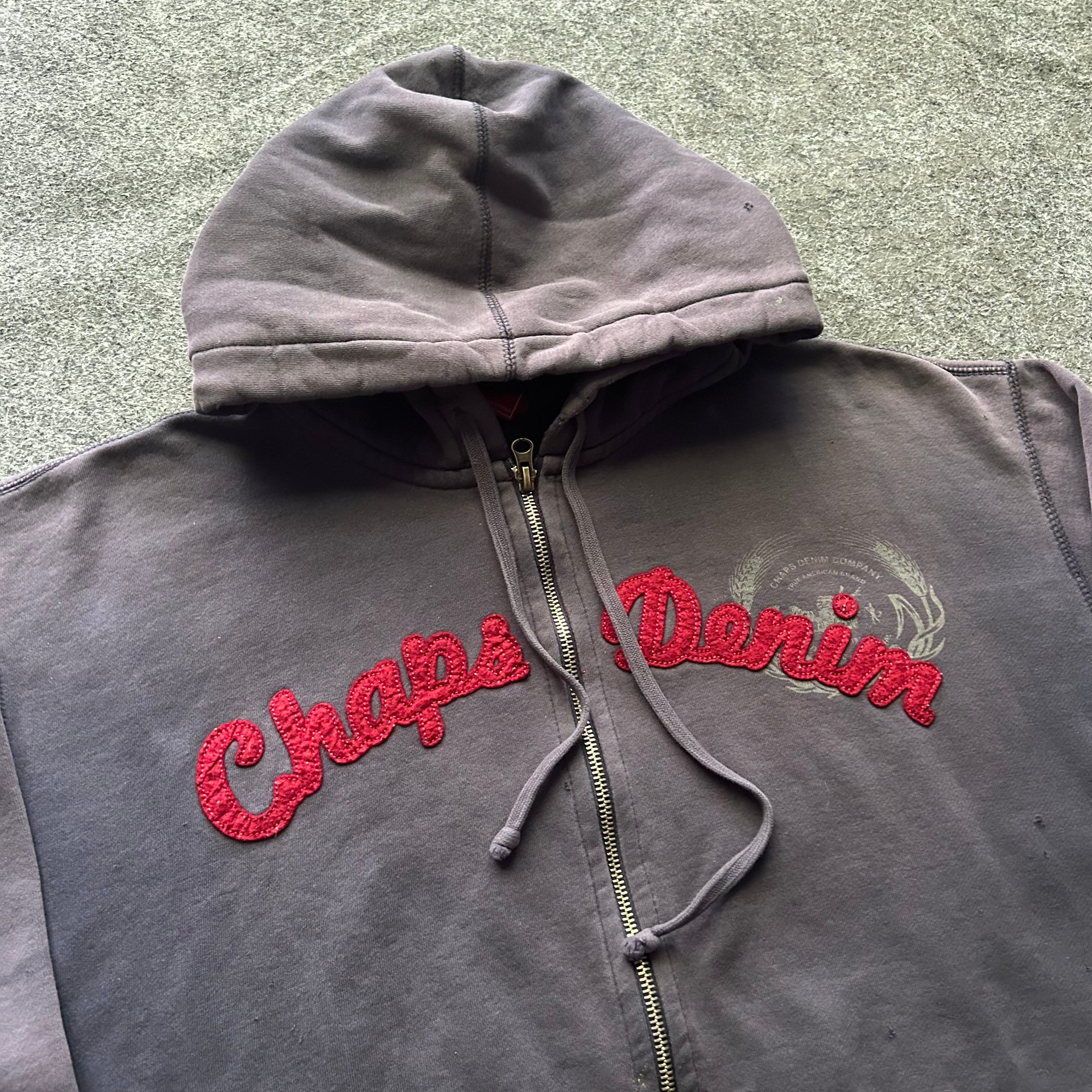 Vintage Distressed Chaps Denim Zip Up Hoodie