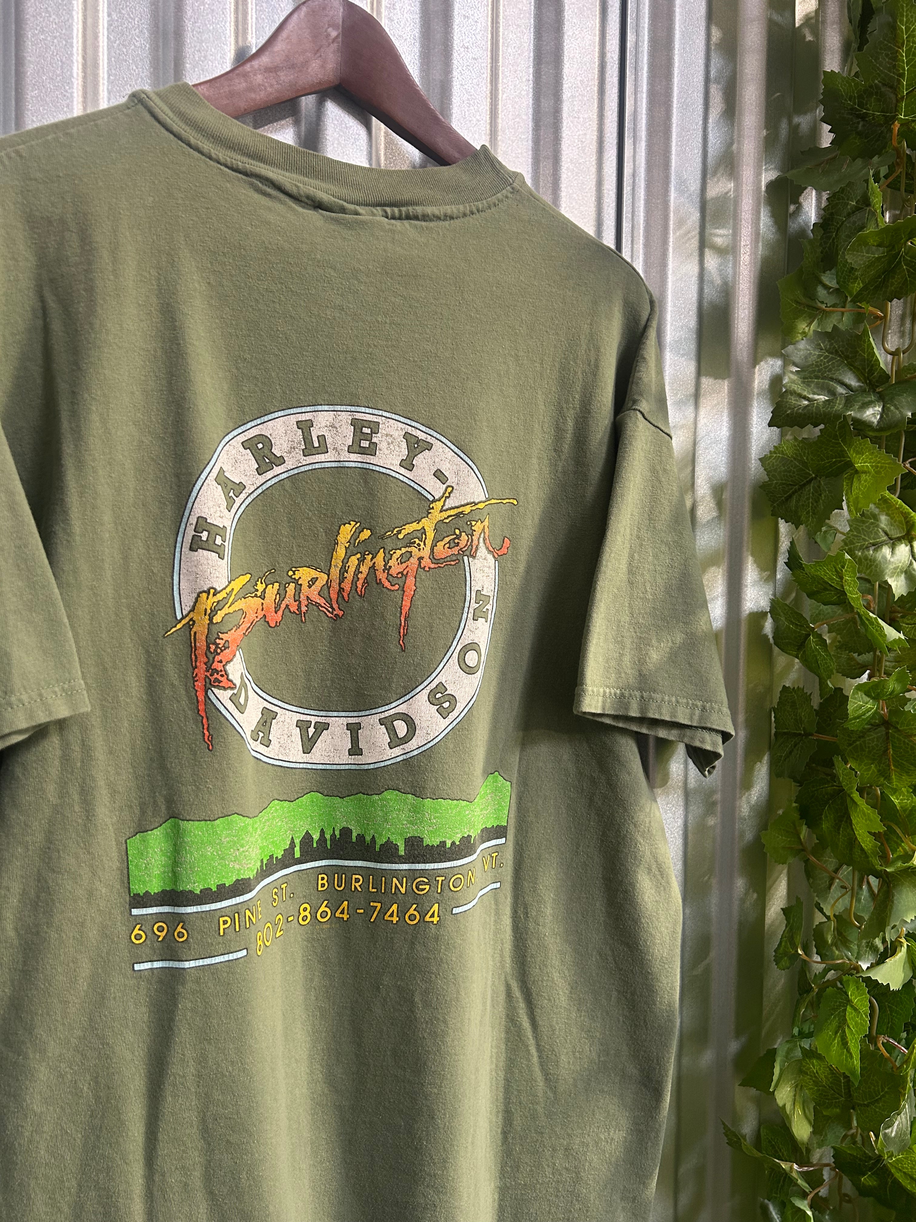 Vintage Harley Davidson Green Free & Proud Eagle T-shirt - Size Xl