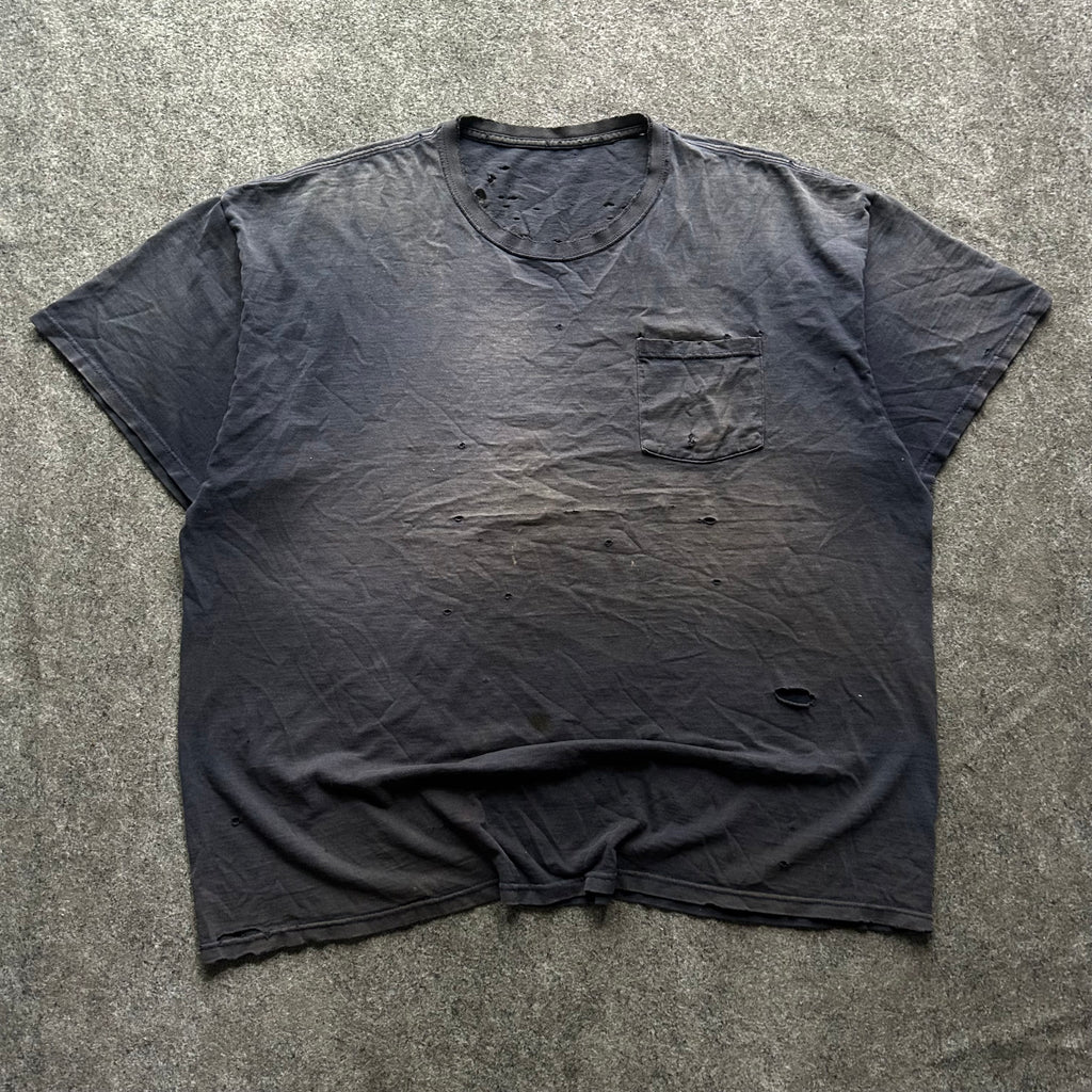 Vintage Thrashed & Faded Navy Blue Pocket T-shirt