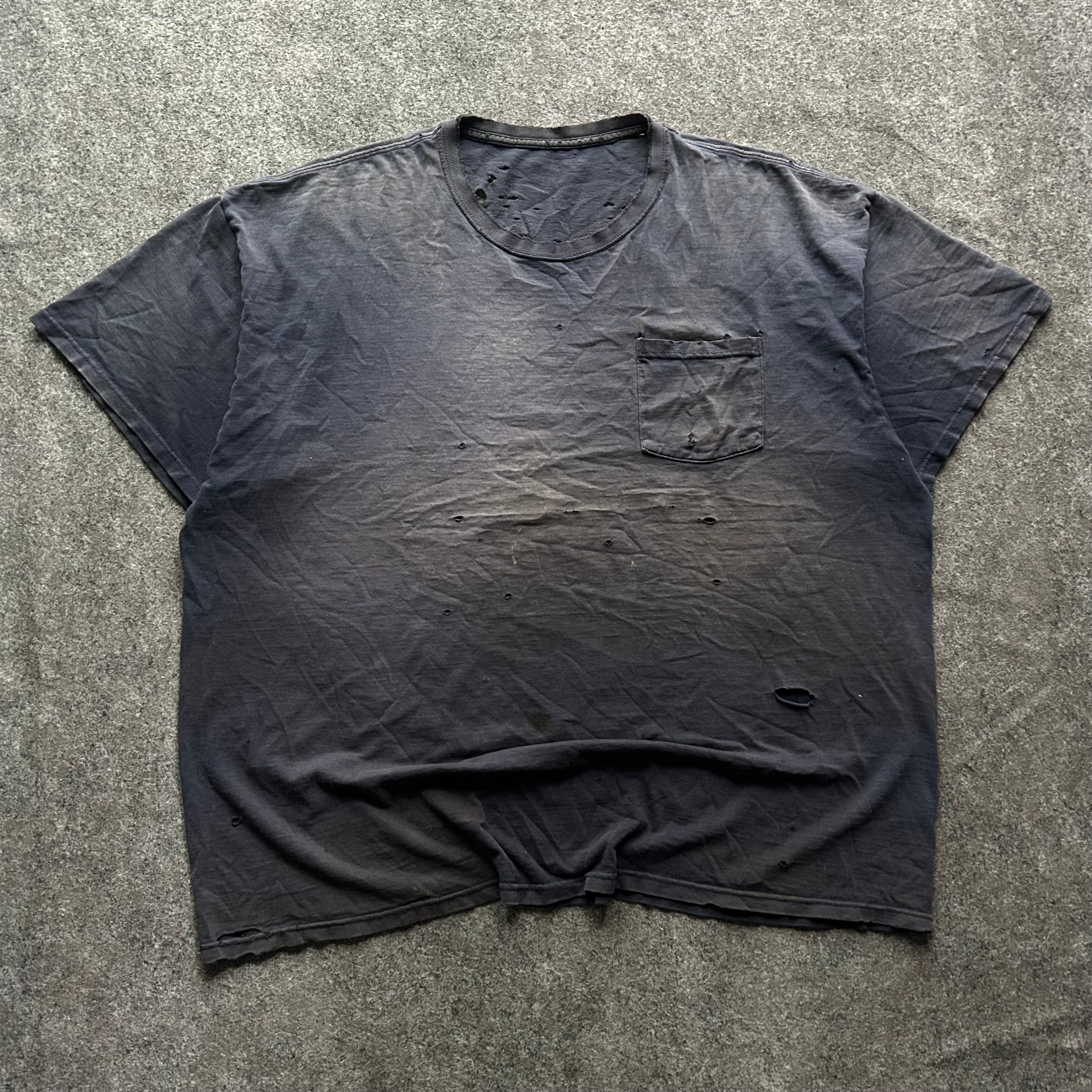 Vintage Thrashed & Faded Navy Blue Pocket T-shirt