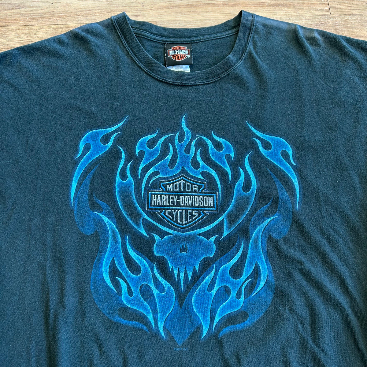 Vintage Harley Davidson Blue Flame Long Sleeve Shirt - Size XL