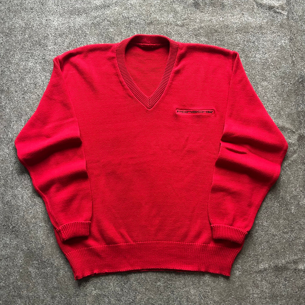 Vintage Porsche V-Neck Red Sweater