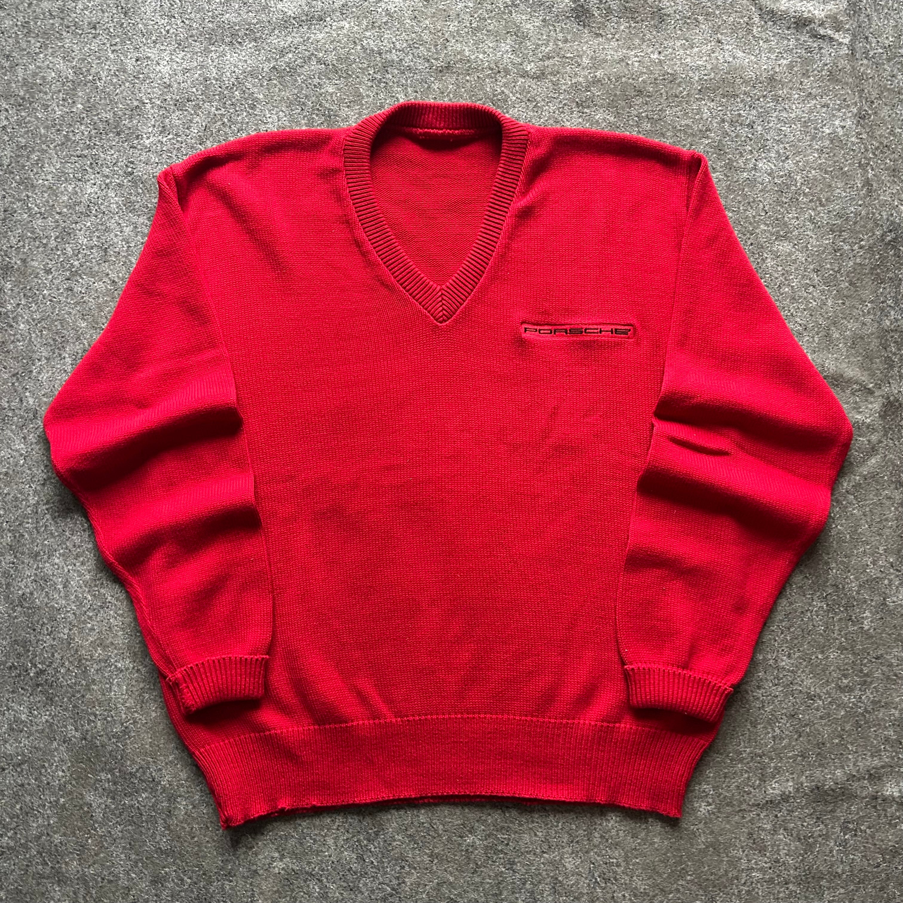 Vintage Porsche V-Neck Red Sweater