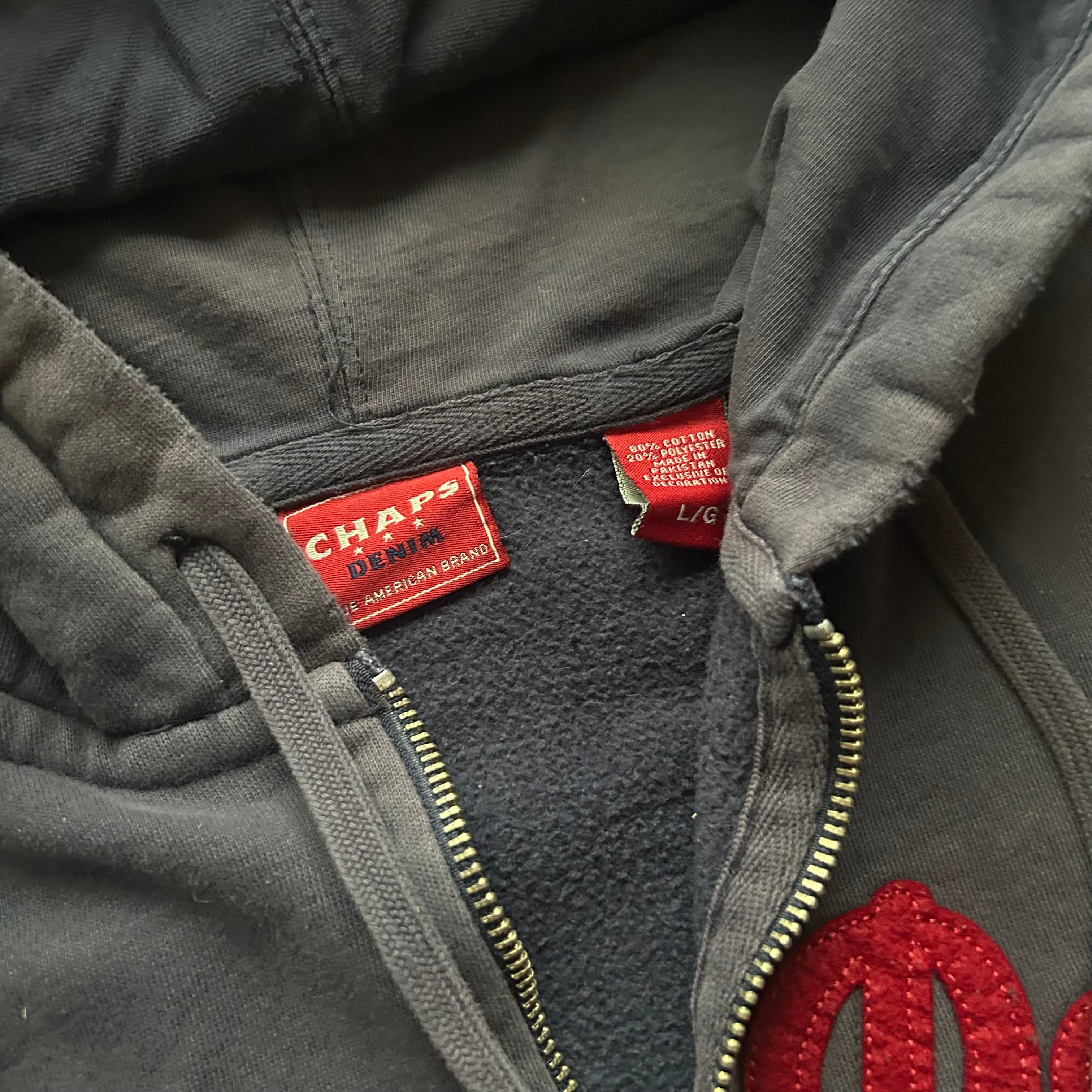 Vintage Distressed Chaps Denim Zip Up Hoodie