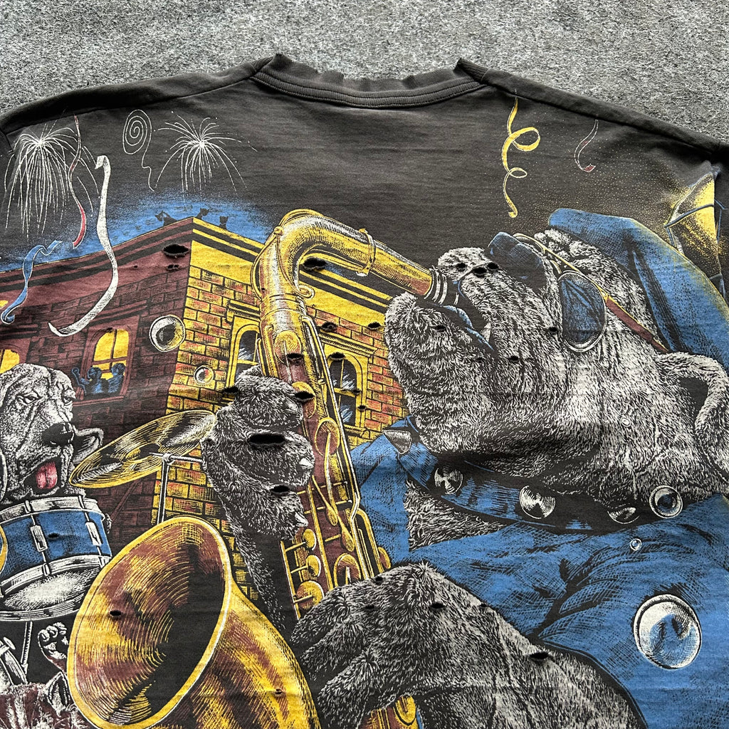 Vintage Thrashed Bad Dog Jazz AOP T-shirt