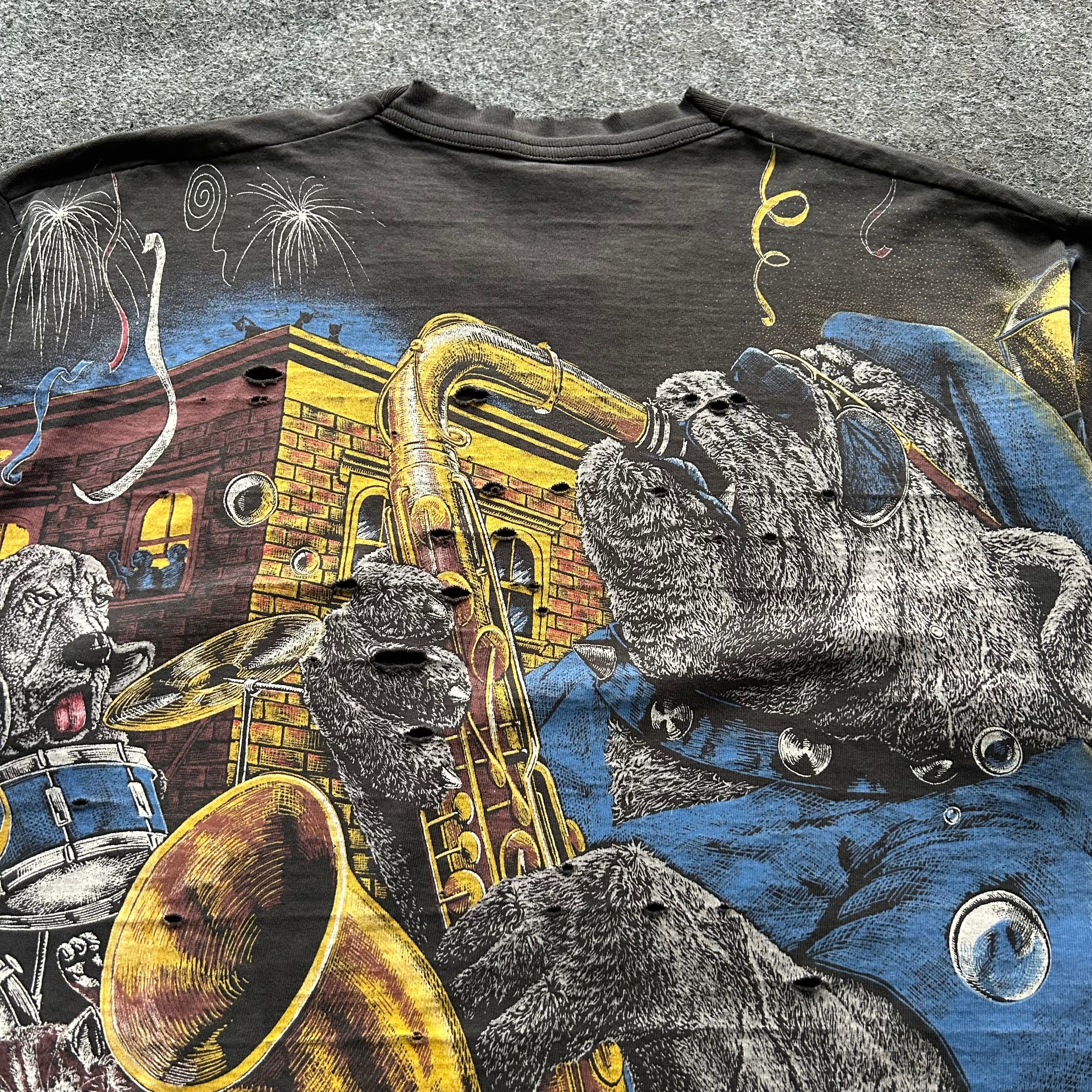 Vintage Thrashed Bad Dog Jazz AOP T-shirt