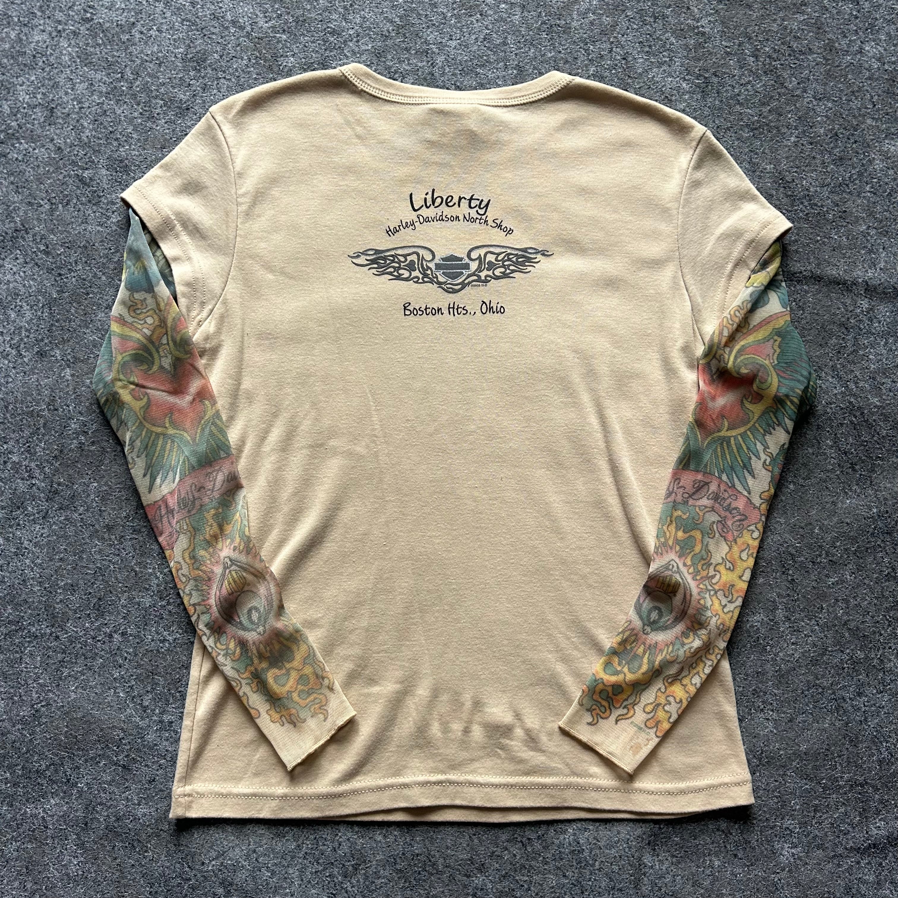 Vintage Harley Davidson Y2K Tattoo Print Women’s Long Sleeve Shirt