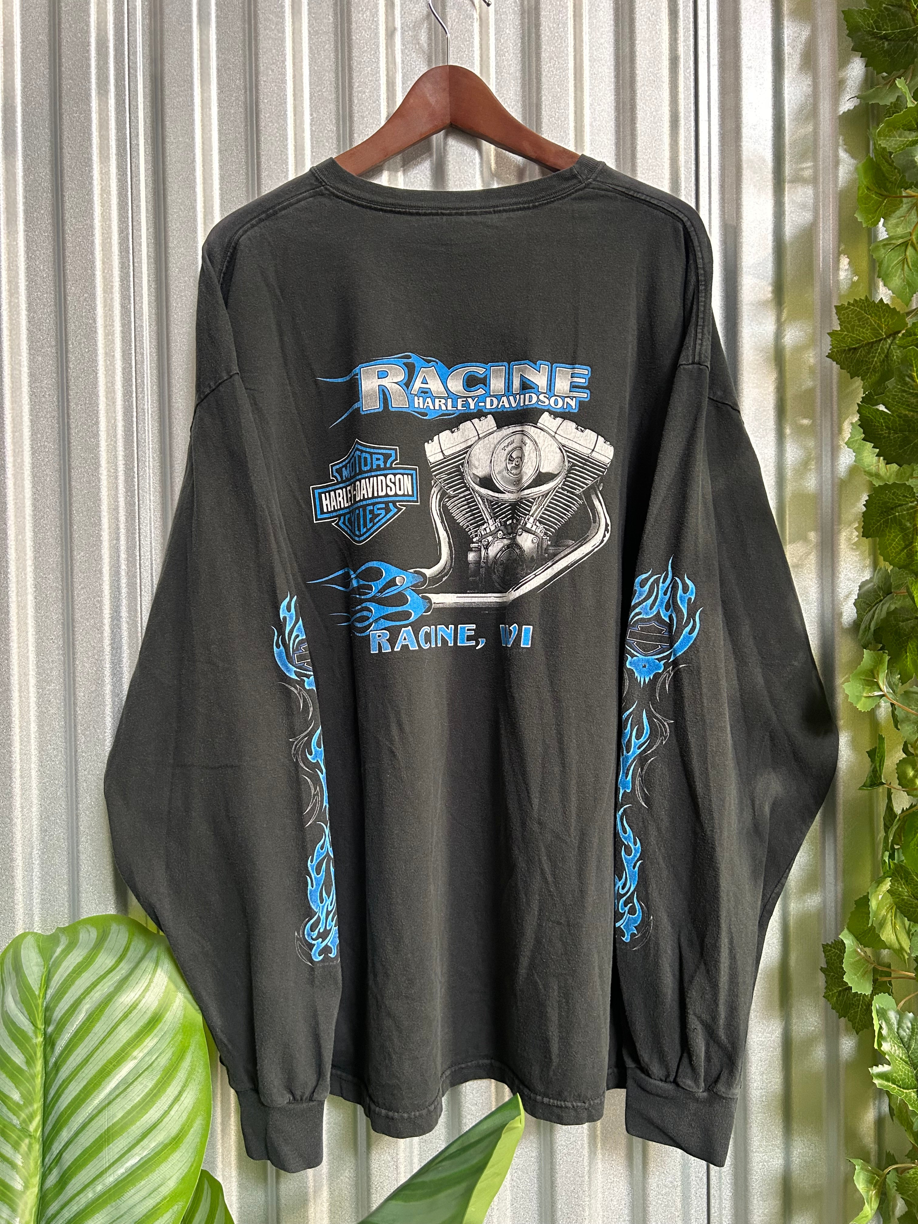 Vintage Harley Davidson Blue Flame Long Sleeve Shirt - Size 2XL