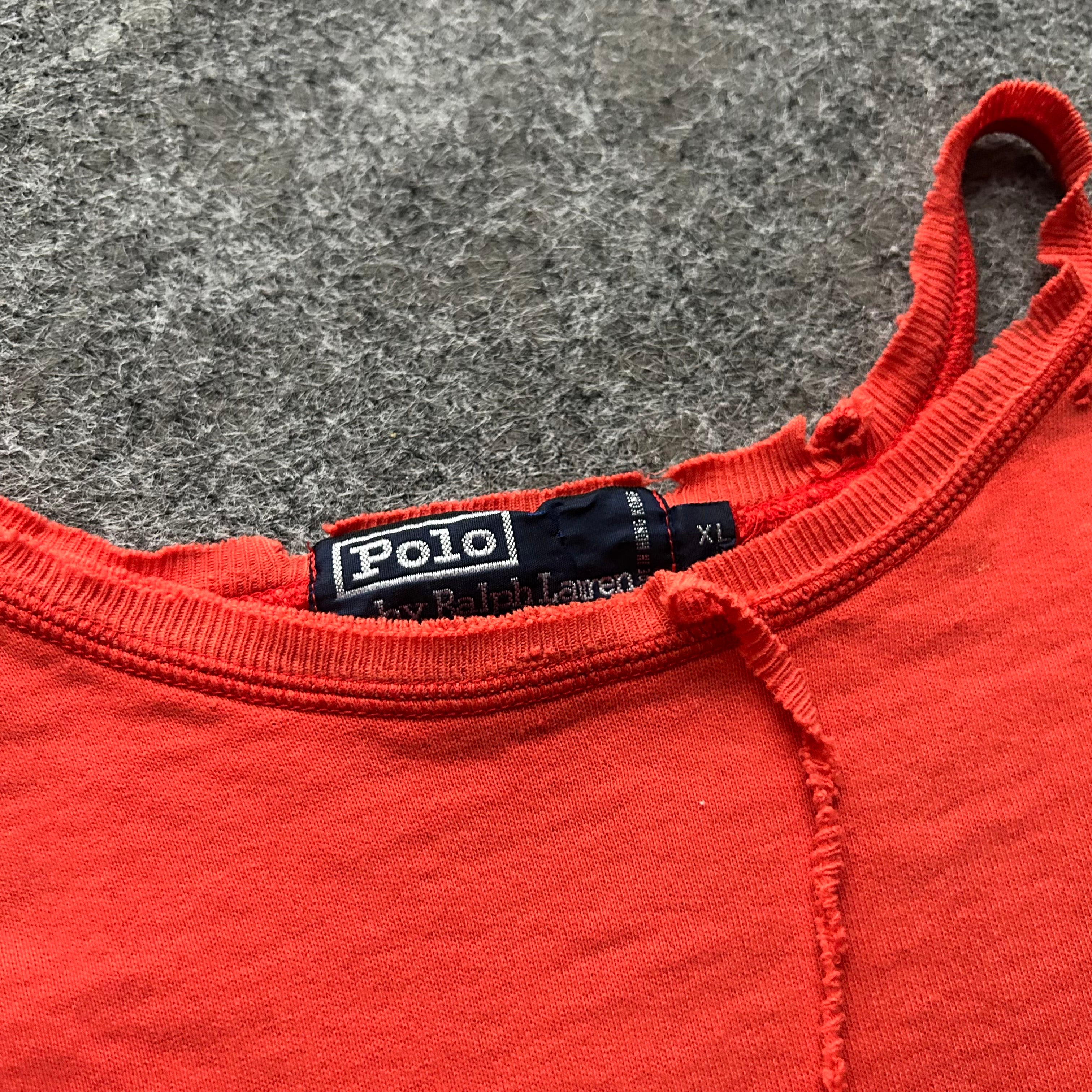 Vintage Thrashed Polo Ralph Lauren Orange Crewneck