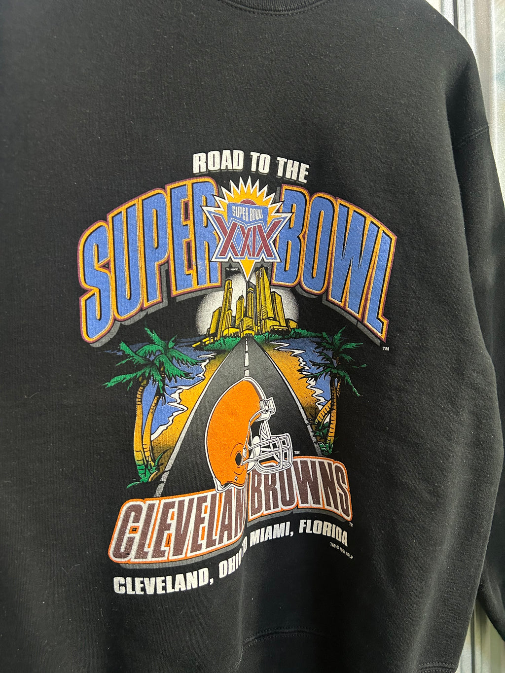 Vintage Cleveland Browns Road To The Superbowl Crewneck- Size Large