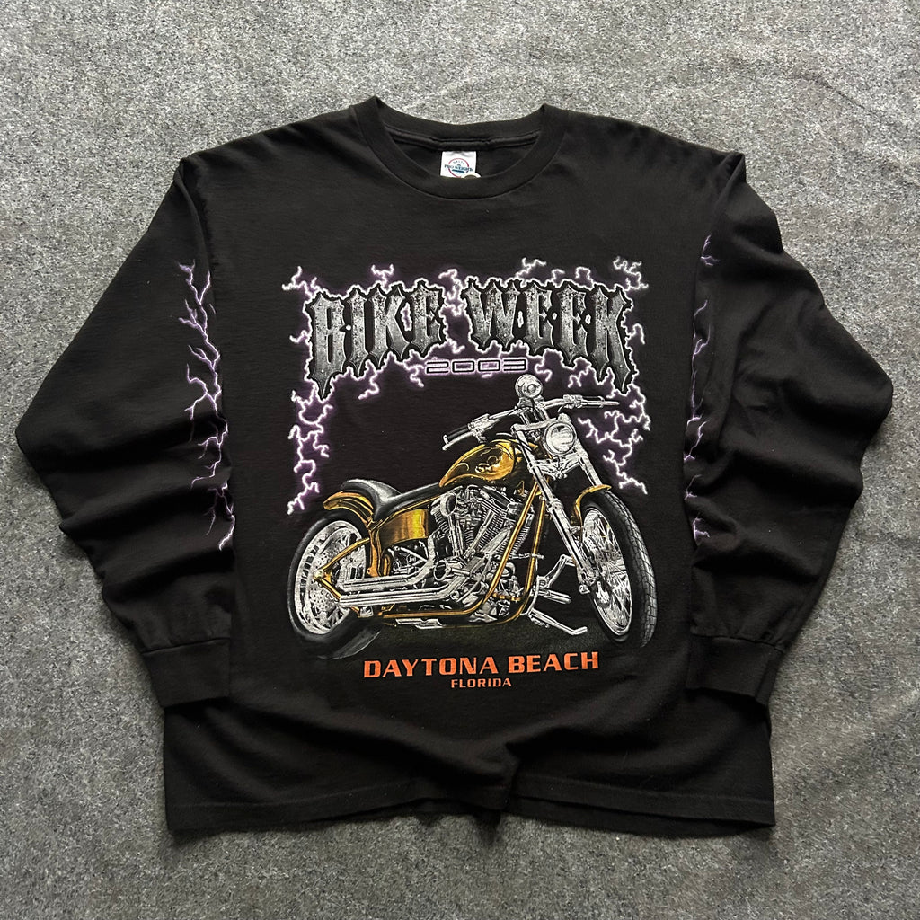 Vintage Daytona Beach Bike Week Purple Lightning Long Sleeve Shirt