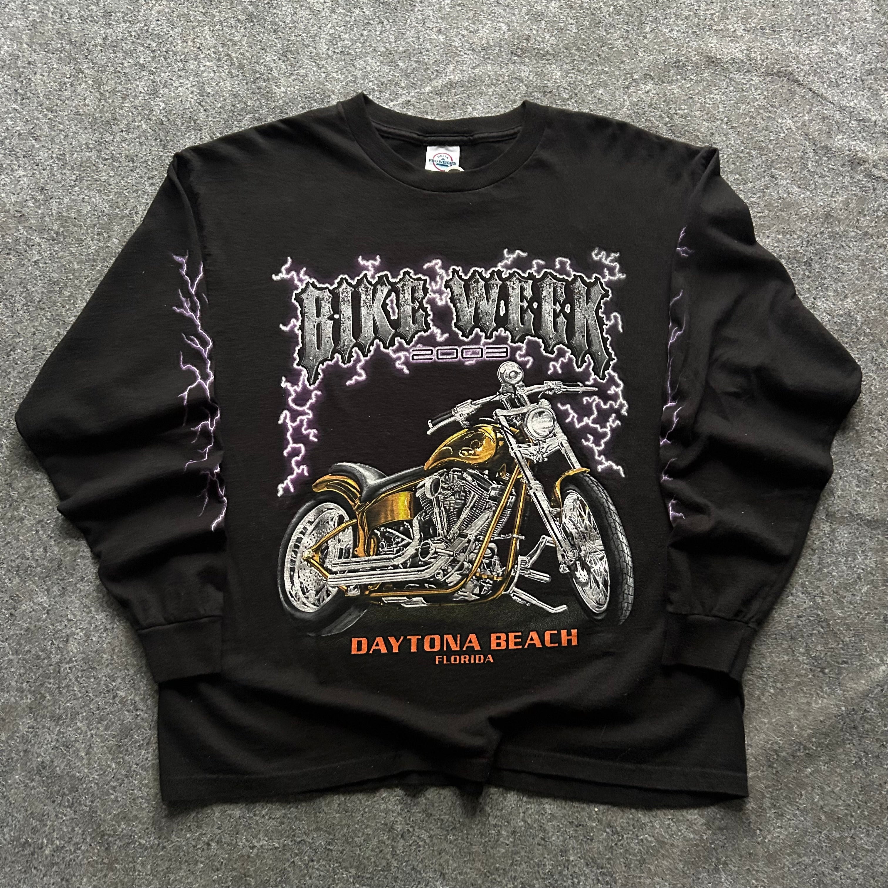 Vintage Daytona Beach Bike Week Purple Lightning Long Sleeve Shirt