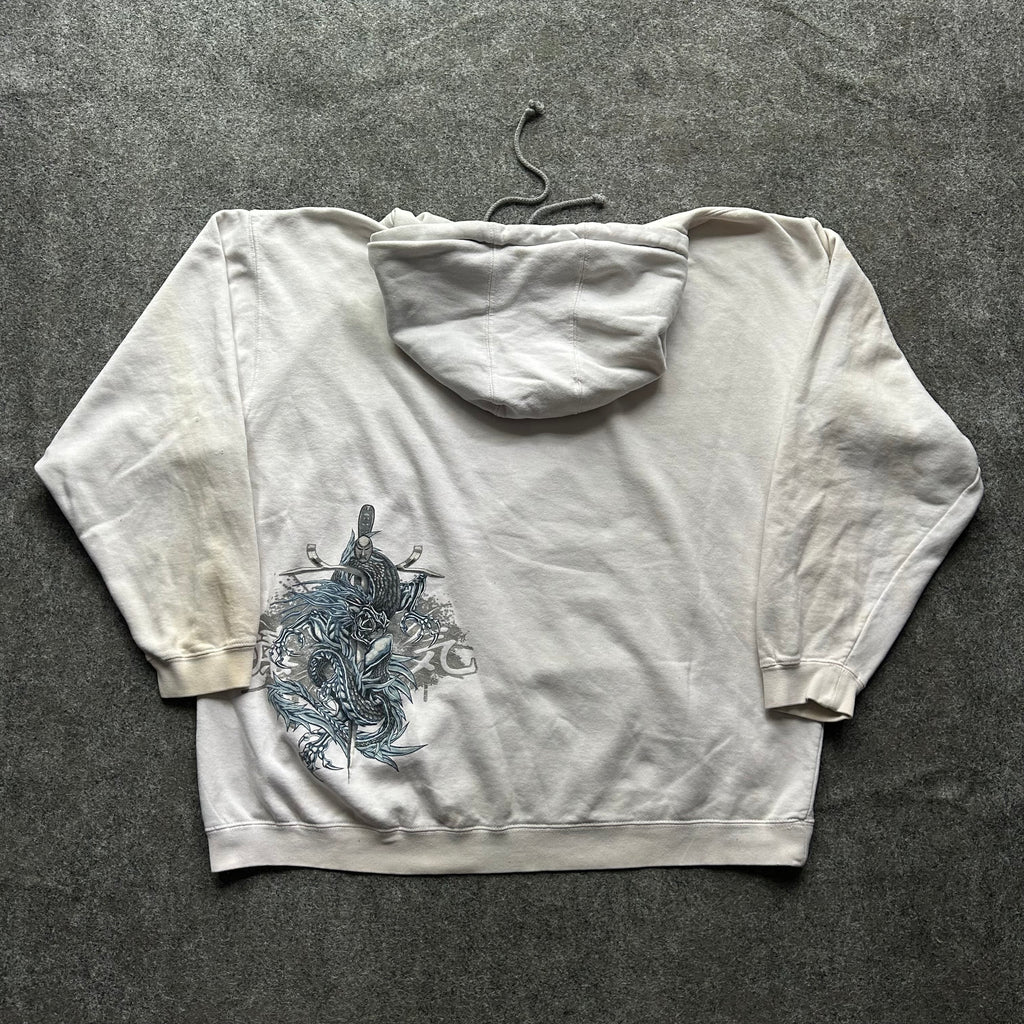Vintage Y2K Top Heavy White Dragon Hoodie