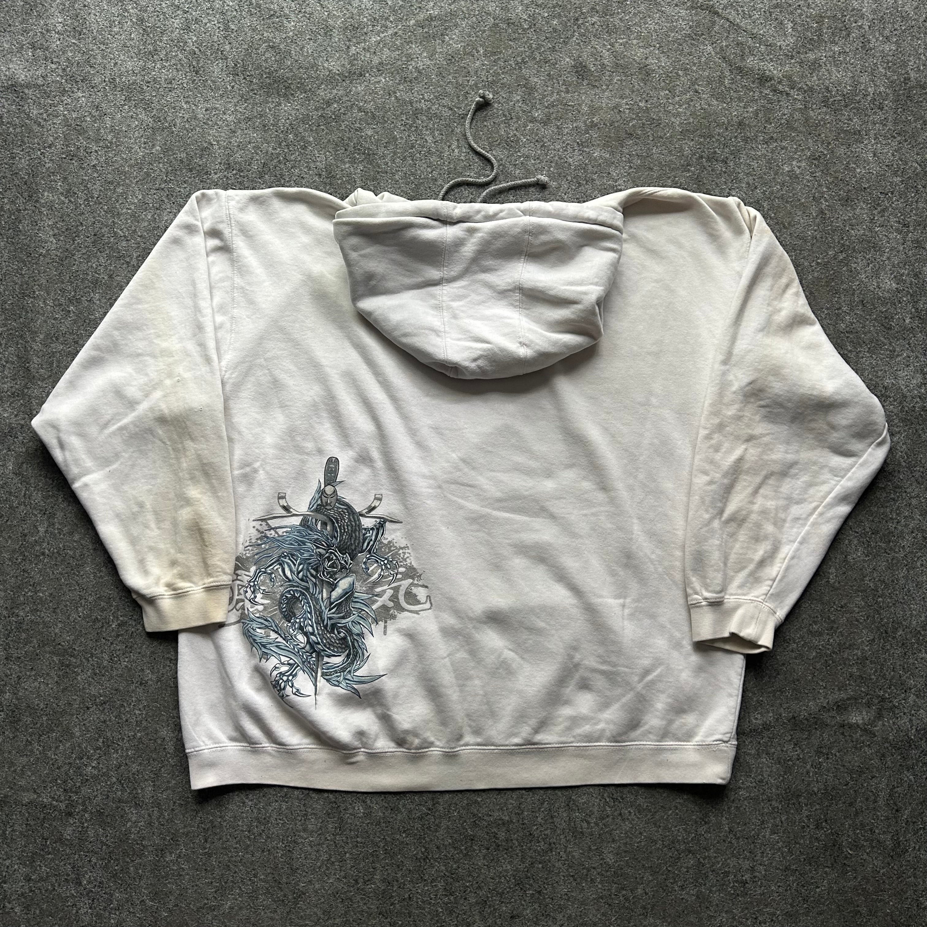 Vintage Y2K Top Heavy White Dragon Hoodie